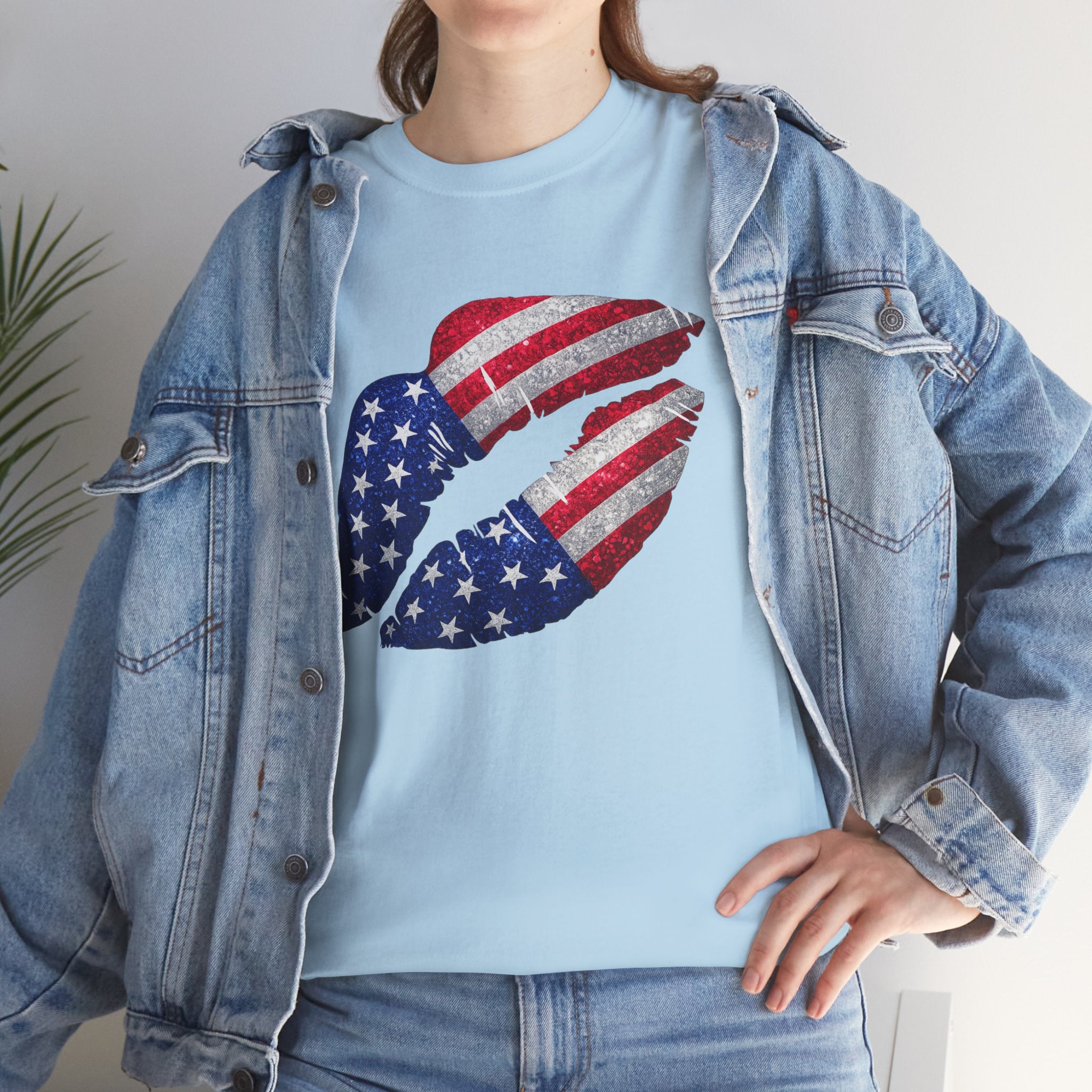 American Flag Kiss T‑Shirt – Patriotic USA Lip Print Tee for 4th of July