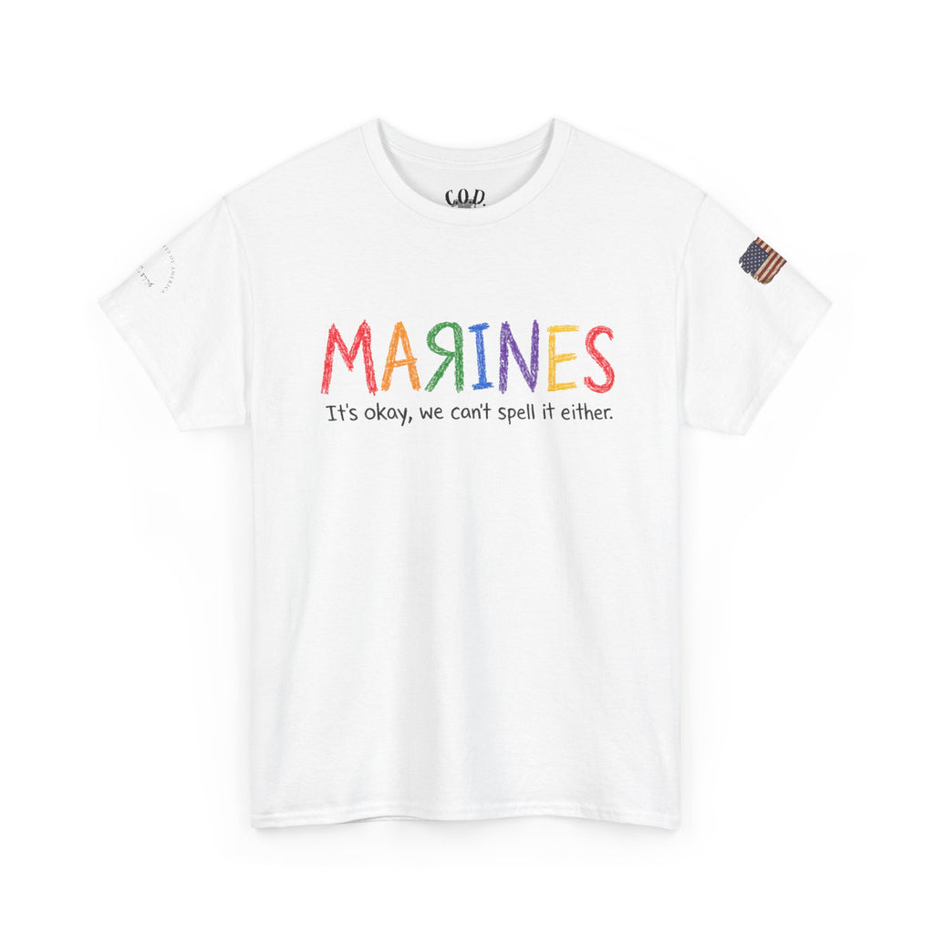 Marines Crayon Tee — “It’s okay, we can’t spell it either” Military Humor T-Shirt