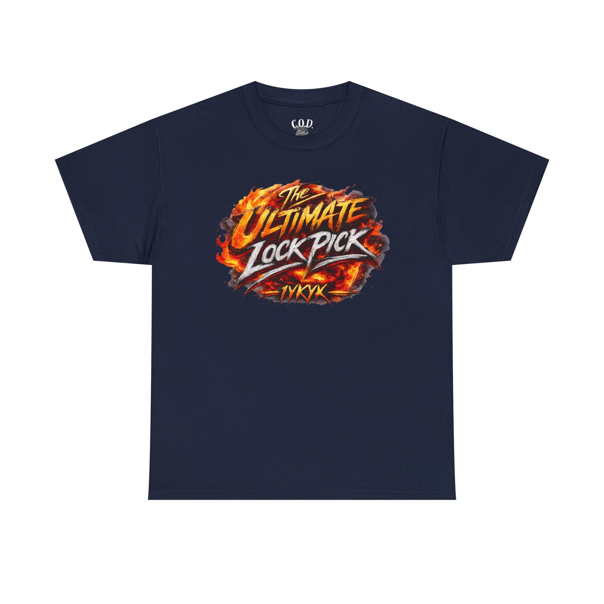 T-Shirt — "Ultimate Lock Pick" Fiery Logo Graphic Tee