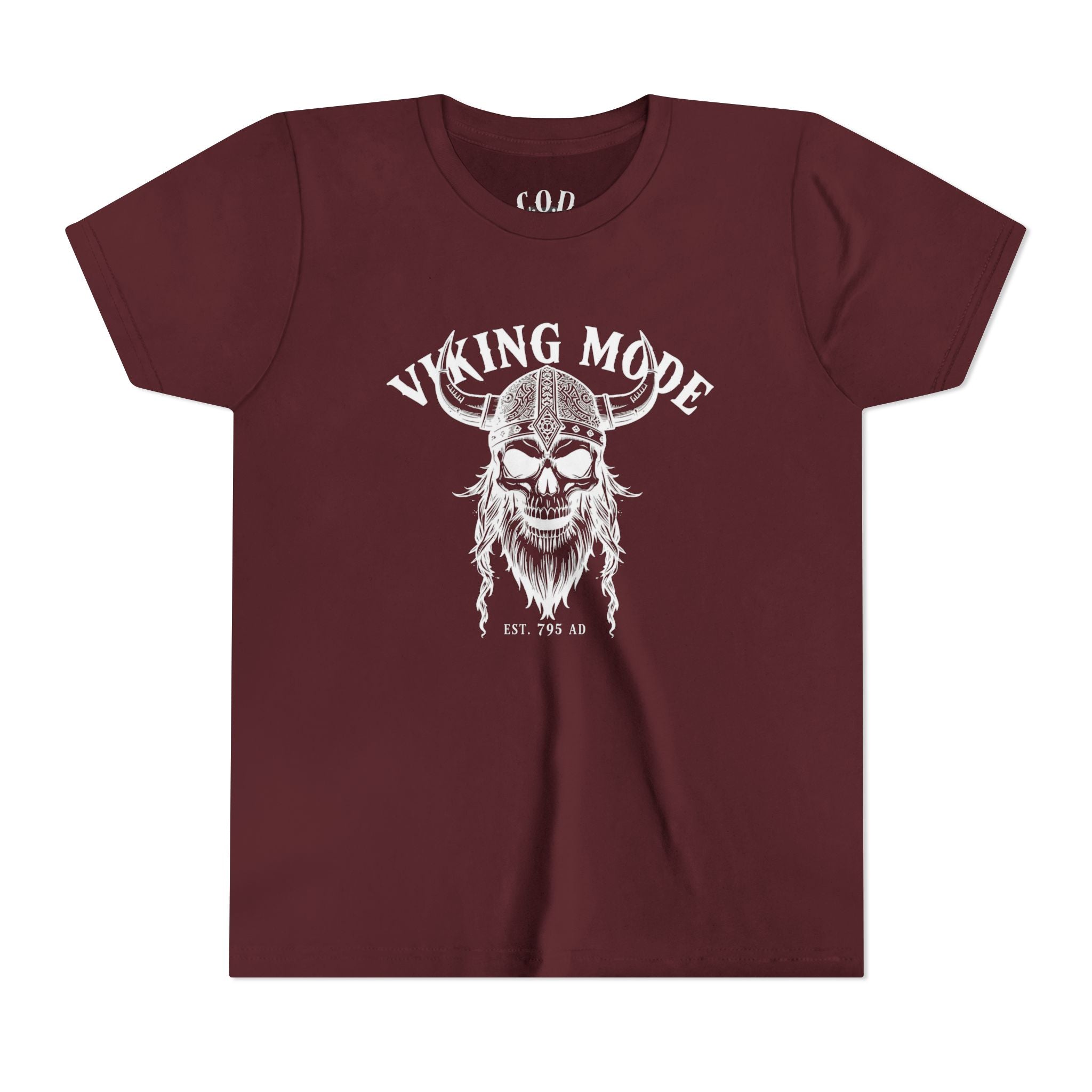 Viking Mode Youth T‑Shirt — Skull Horned Helmet Graphic Tee for Kids
