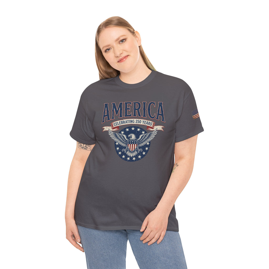 America Patriotic T‑Shirt – "America Celebrating 250 Years" Eagle Emblem