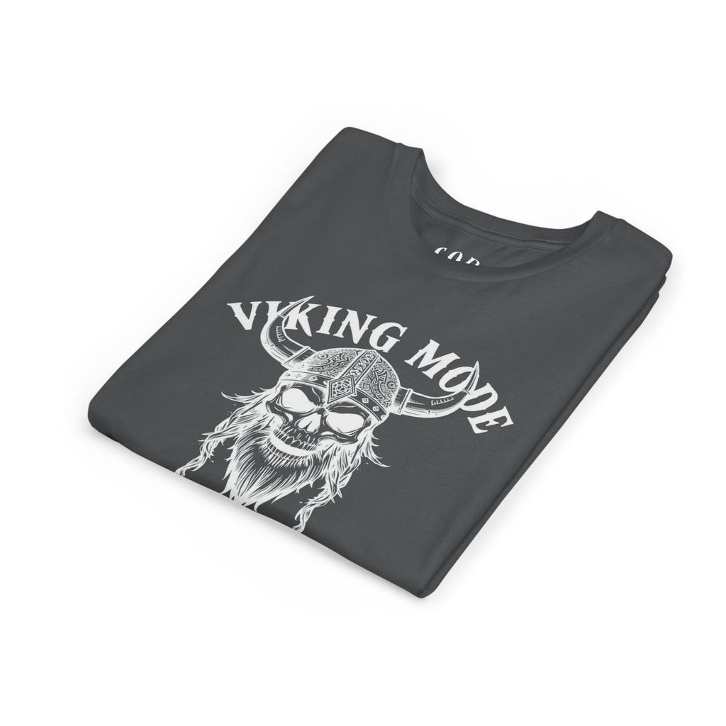 Viking Mode Youth T‑Shirt — Skull Horned Helmet Graphic Tee for Kids