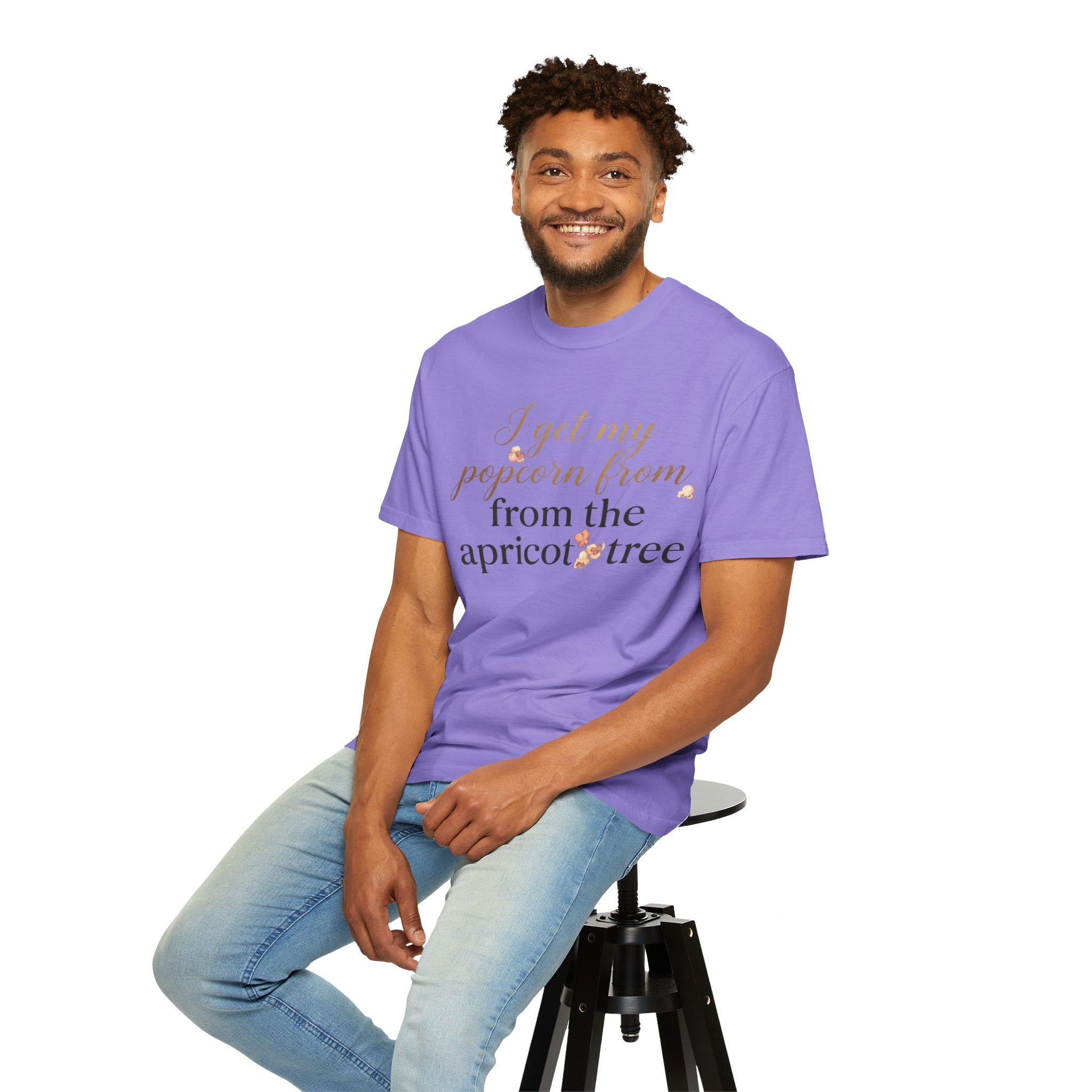 T-Shirt — “I Get My Popcorn From The Apricot Tree” Script Graphic Tee | Hymns | LDS |