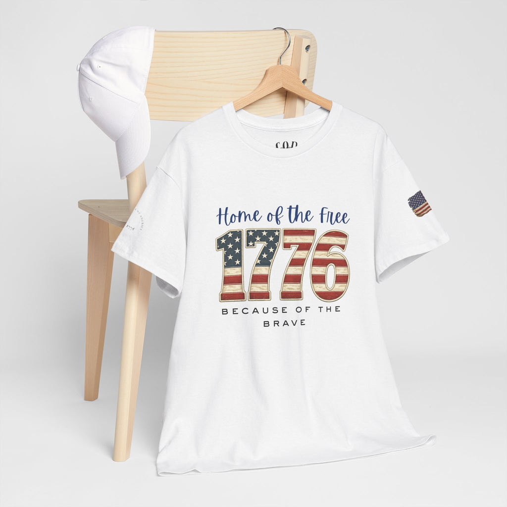1776 American Flag Tee — "Home of the Free, Because of the Brave" Patriotic T-Shirt