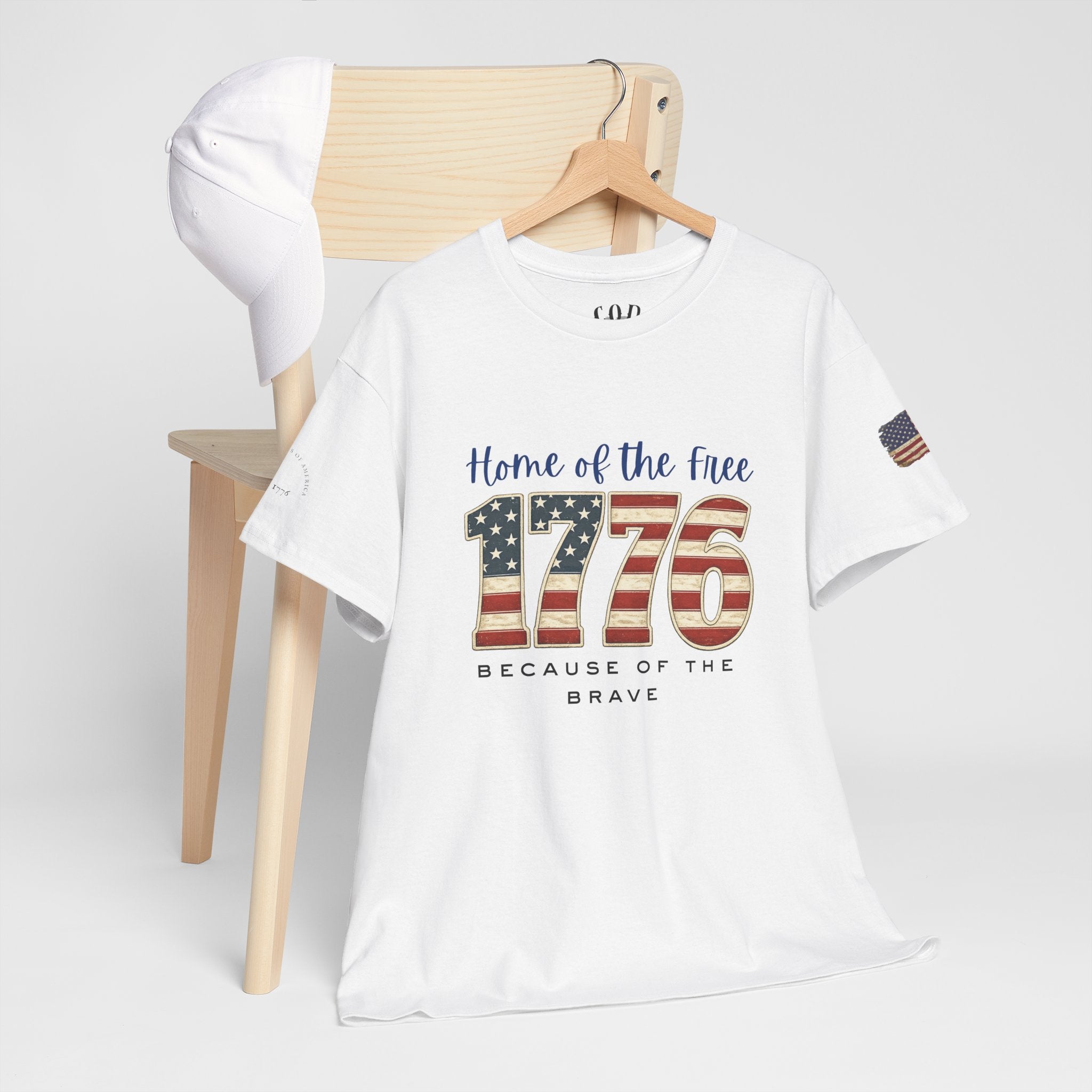 1776 American Flag Tee — "Home of the Free, Because of the Brave" Patriotic T-Shirt