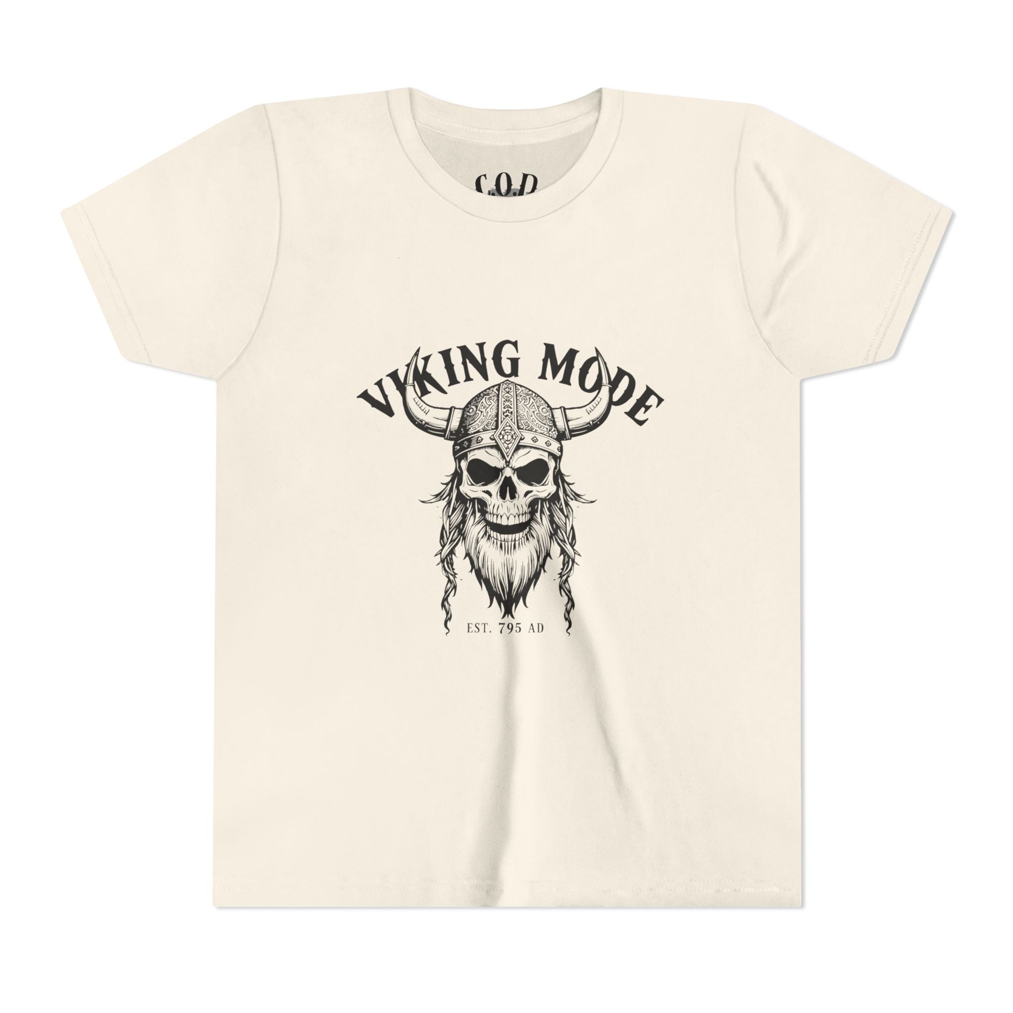 Viking Mode Youth T‑Shirt — Skull Horned Helmet Graphic Tee for Kids