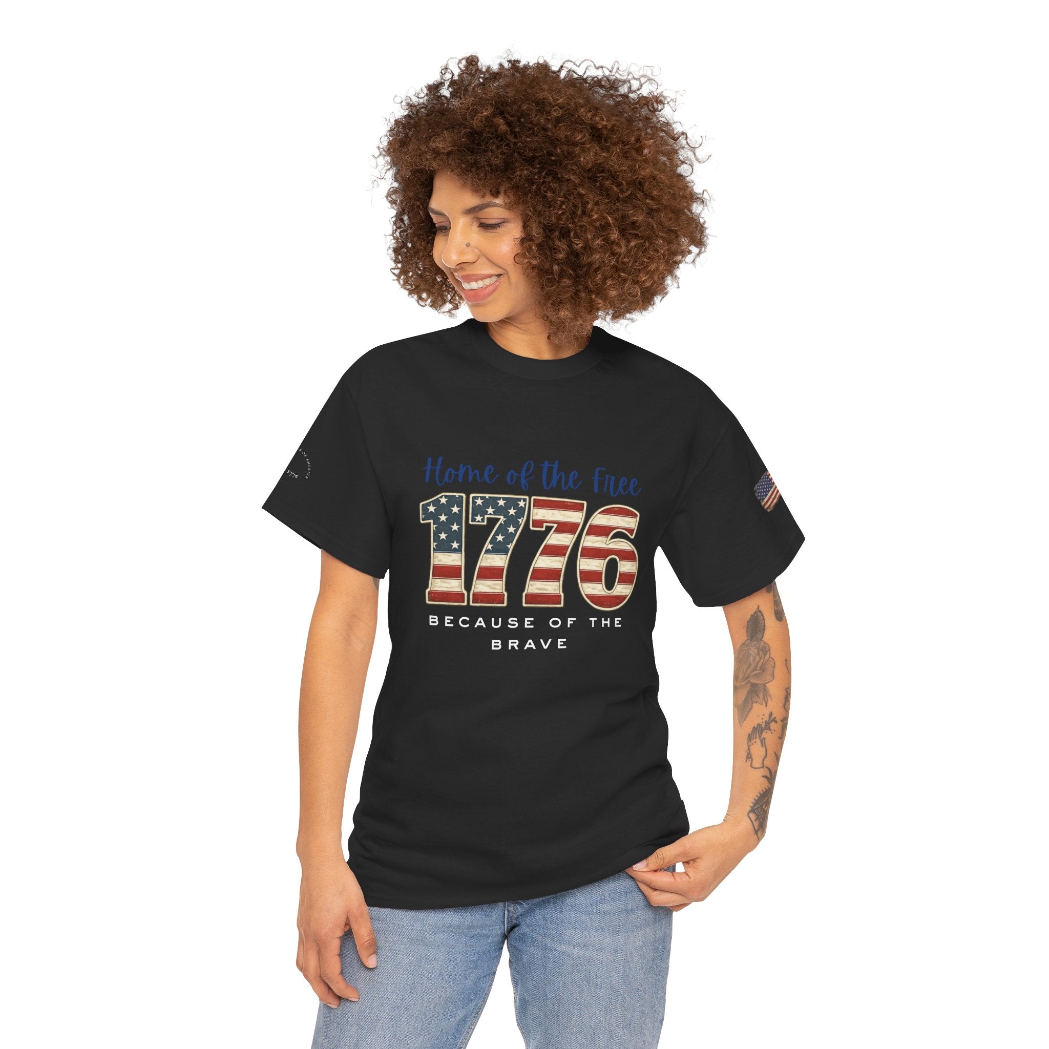 1776 American Flag Tee — "Home of the Free, Because of the Brave" Patriotic T-Shirt