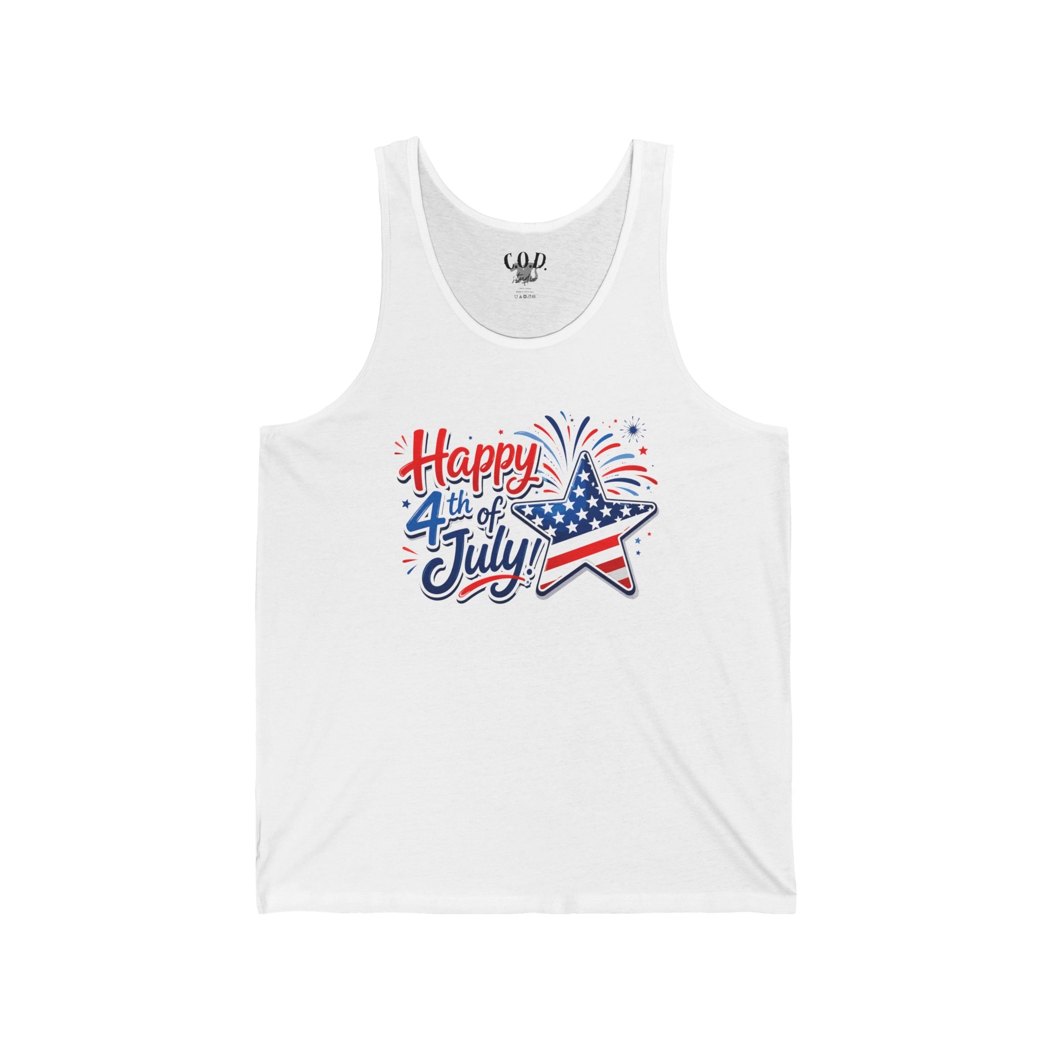 Happy 4th of July Tank Top — Patriotic Star Fireworks USA Sleeveless Tee
