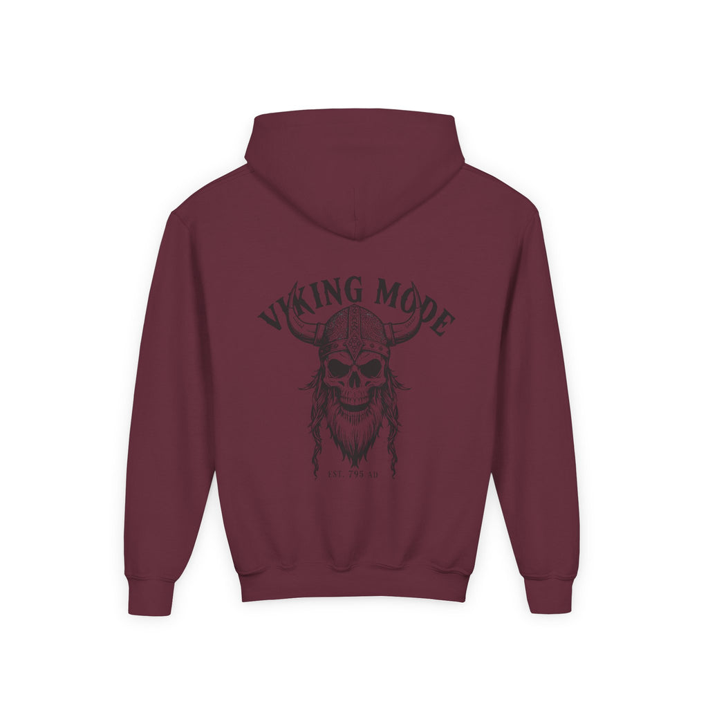 Viking Mode Skull with Horned Helmet Hoodie | Youth Hoodie