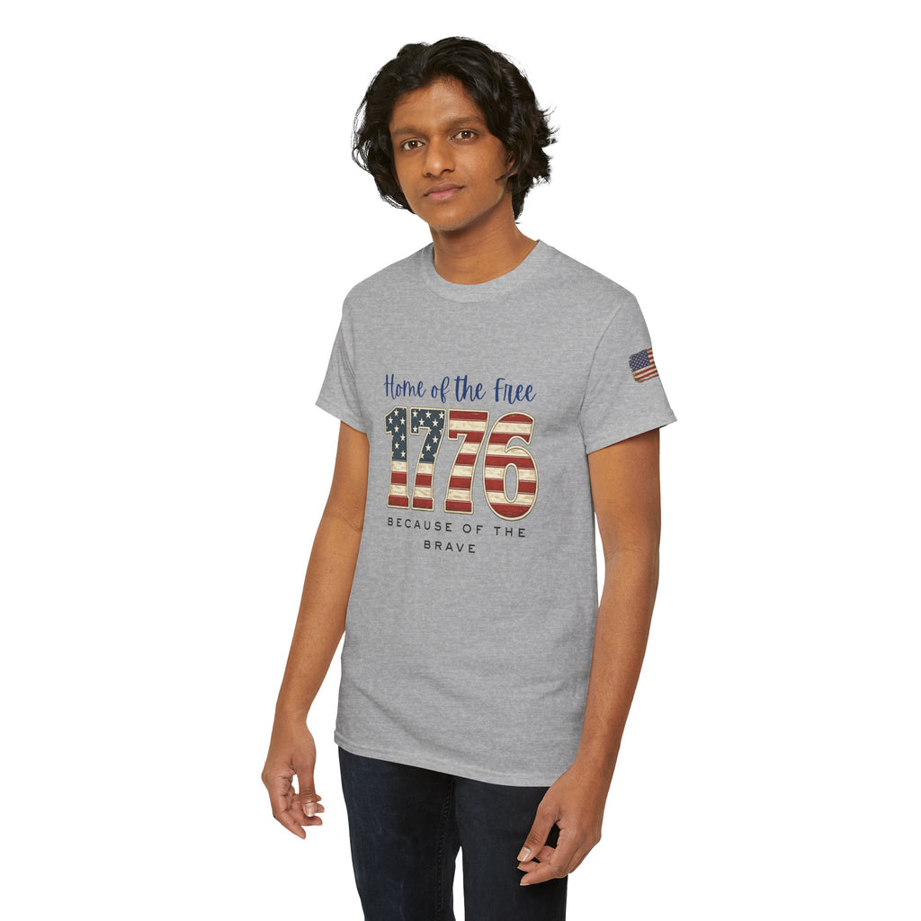 1776 American Flag Tee — "Home of the Free, Because of the Brave" Patriotic T-Shirt
