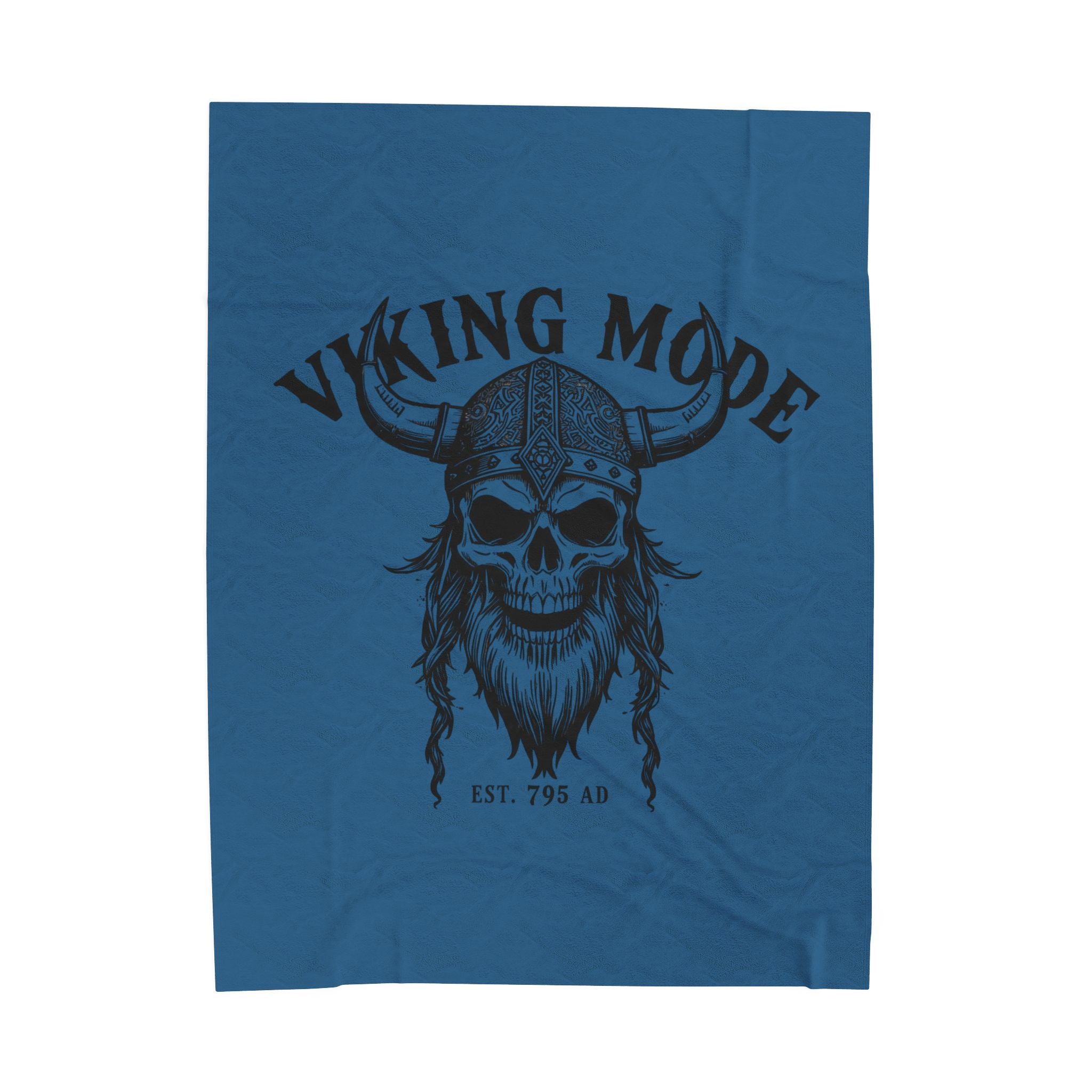 Viking Mode Skull with Horned Helmet Velveteen Blanket | Norse Warrior Design