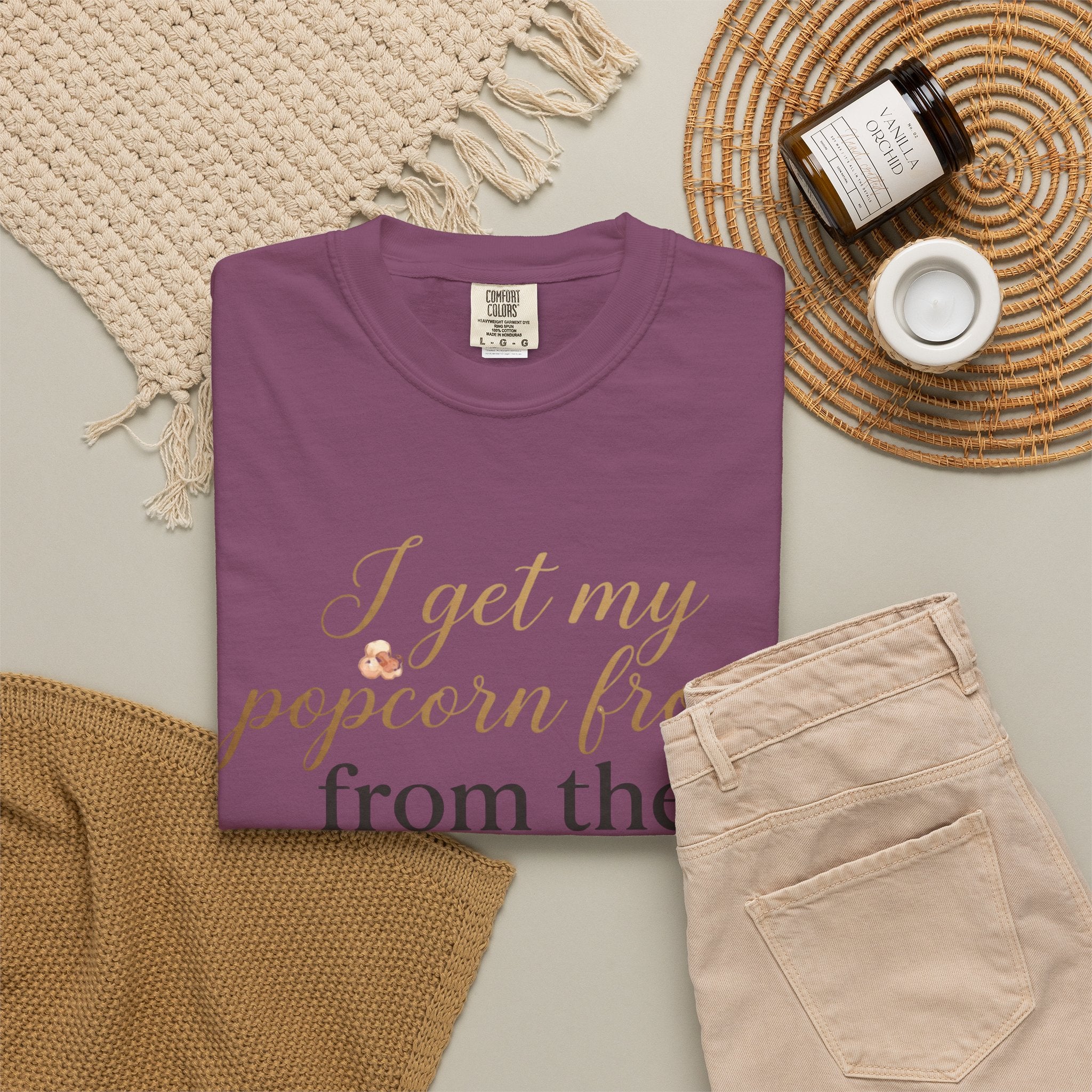 T-Shirt — “I Get My Popcorn From The Apricot Tree” Script Graphic Tee | Hymns | LDS |