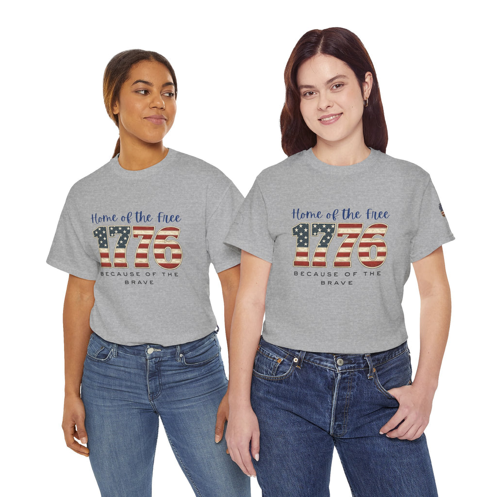 1776 American Flag Tee — "Home of the Free, Because of the Brave" Patriotic T-Shirt