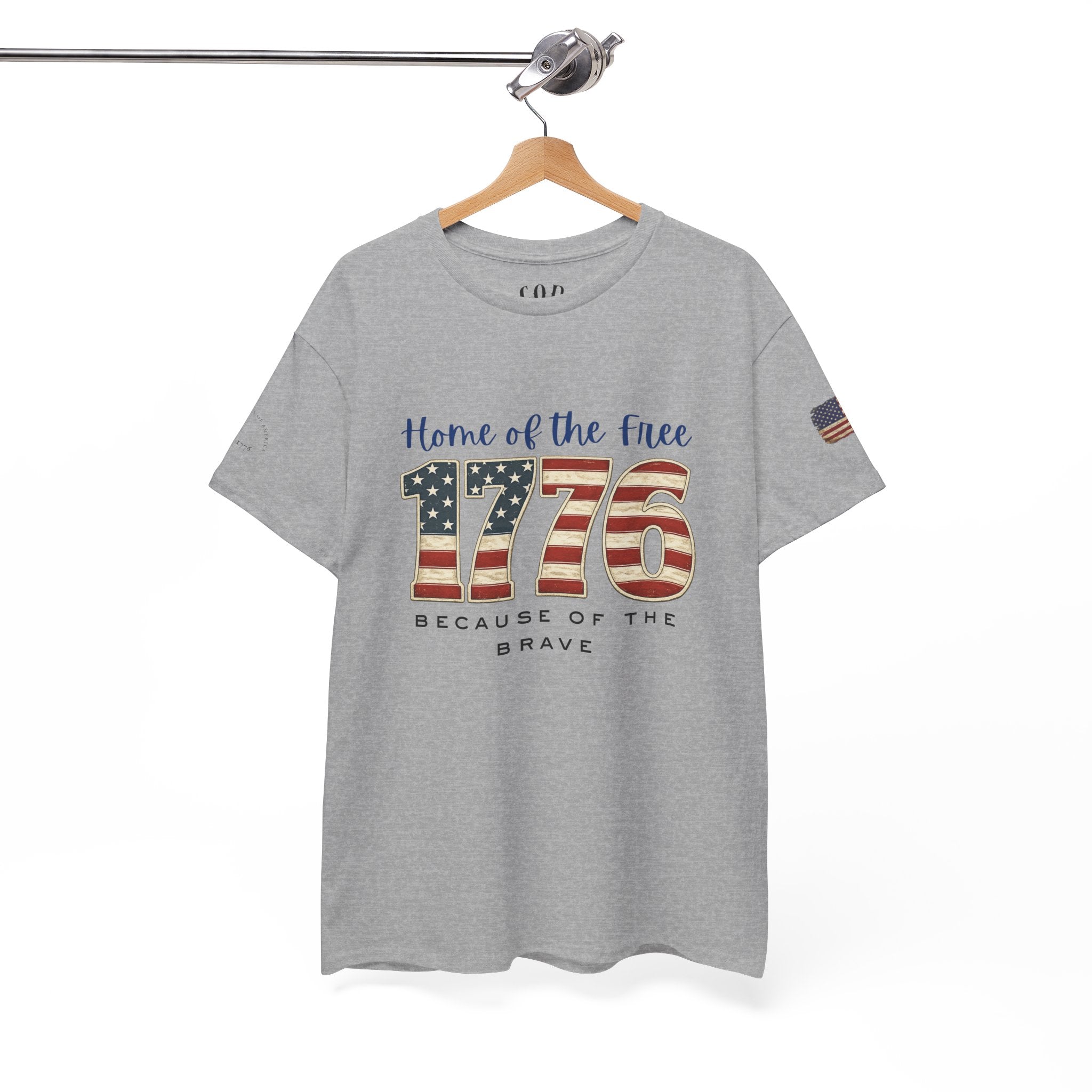 1776 American Flag Tee — "Home of the Free, Because of the Brave" Patriotic T-Shirt