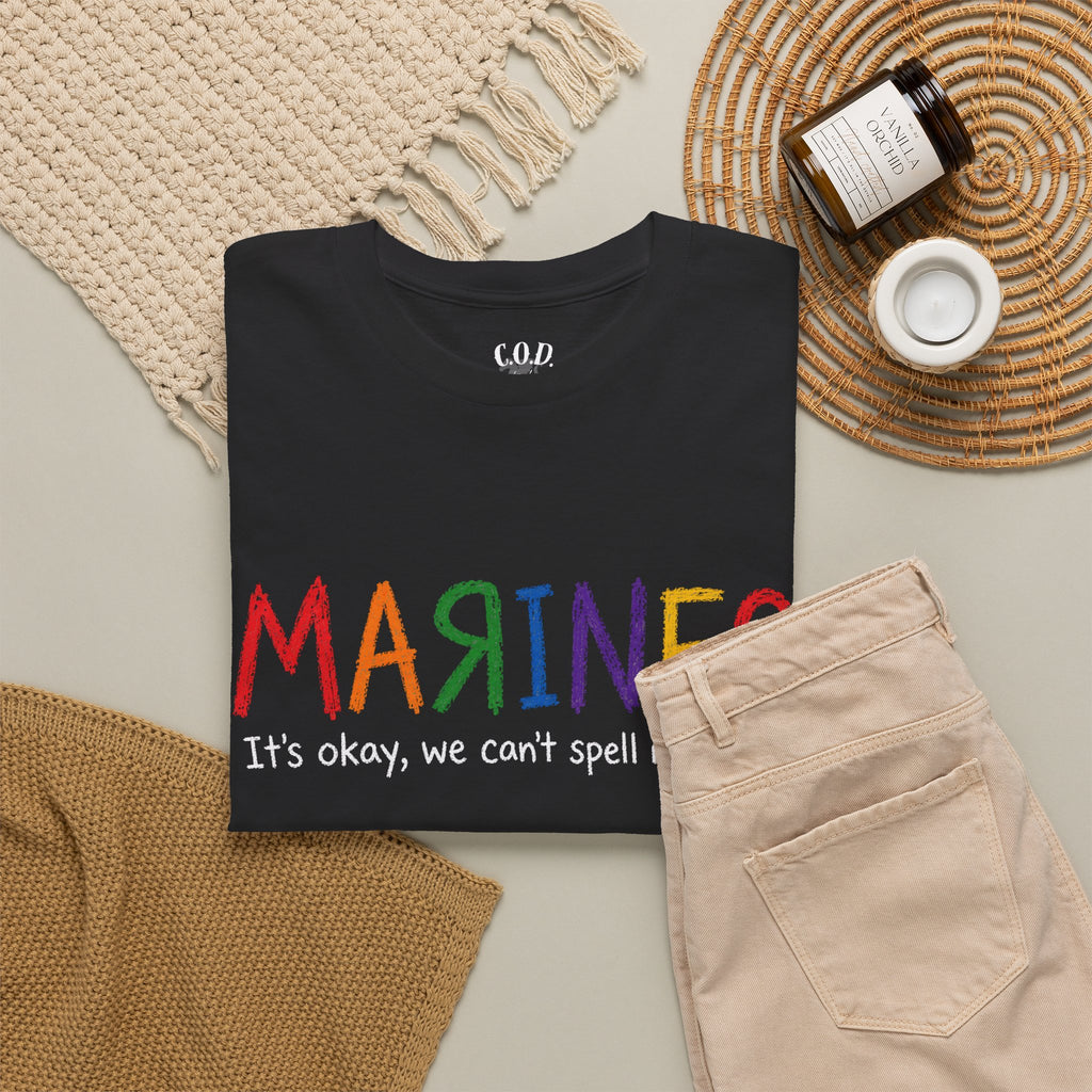 Marines Crayon Tee — “It’s okay, we can’t spell it either” Military Humor T-Shirt