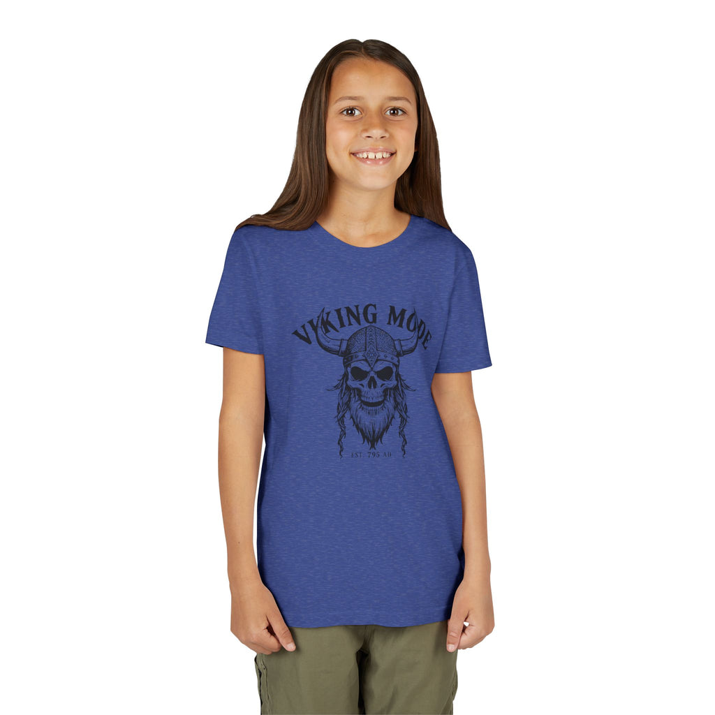 Viking Mode Youth T‑Shirt — Skull Horned Helmet Graphic Tee for Kids
