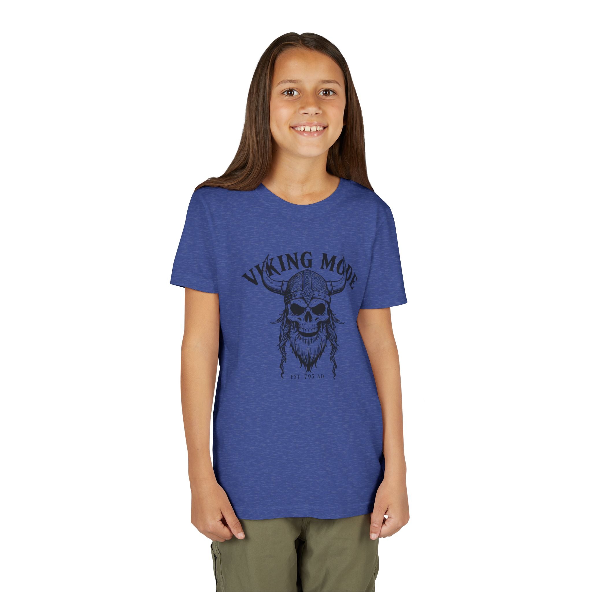 Viking Mode Youth T‑Shirt — Skull Horned Helmet Graphic Tee for Kids