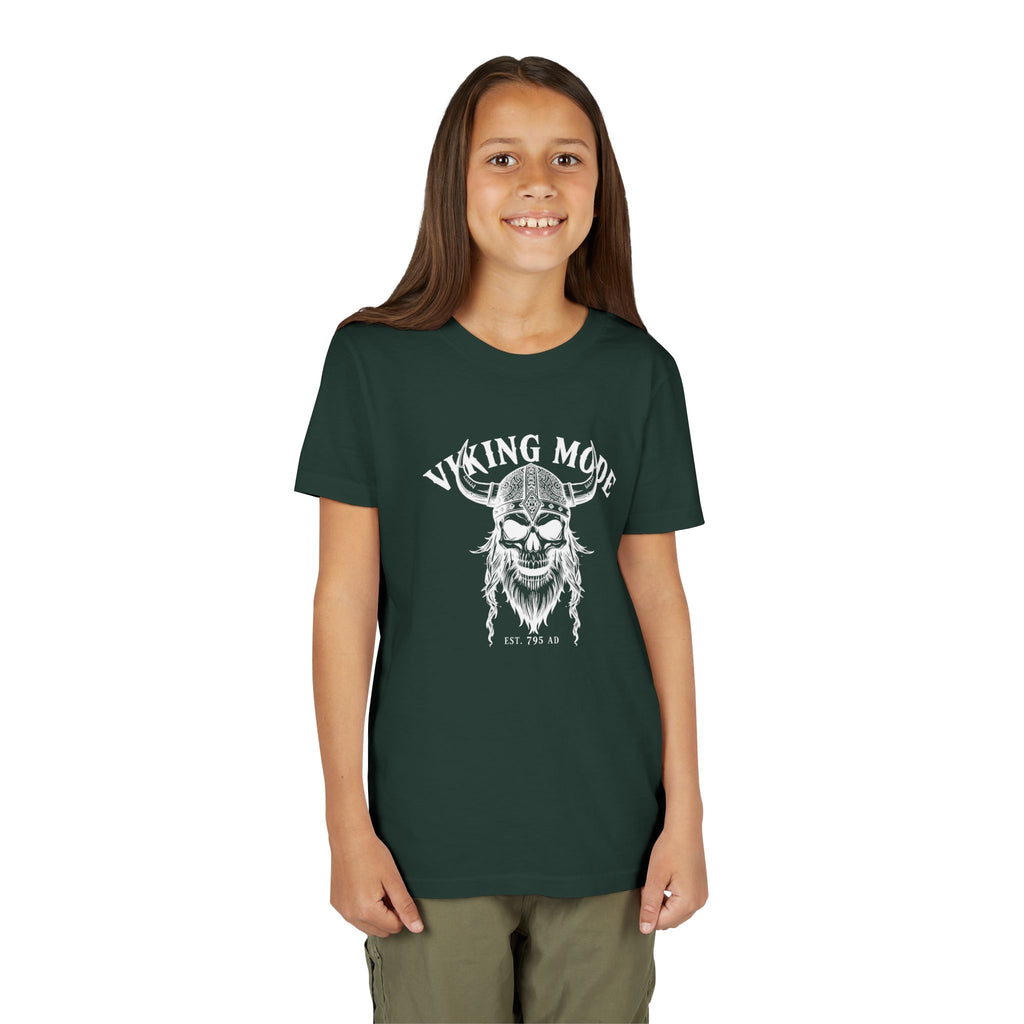 Viking Mode Youth T‑Shirt — Skull Horned Helmet Graphic Tee for Kids