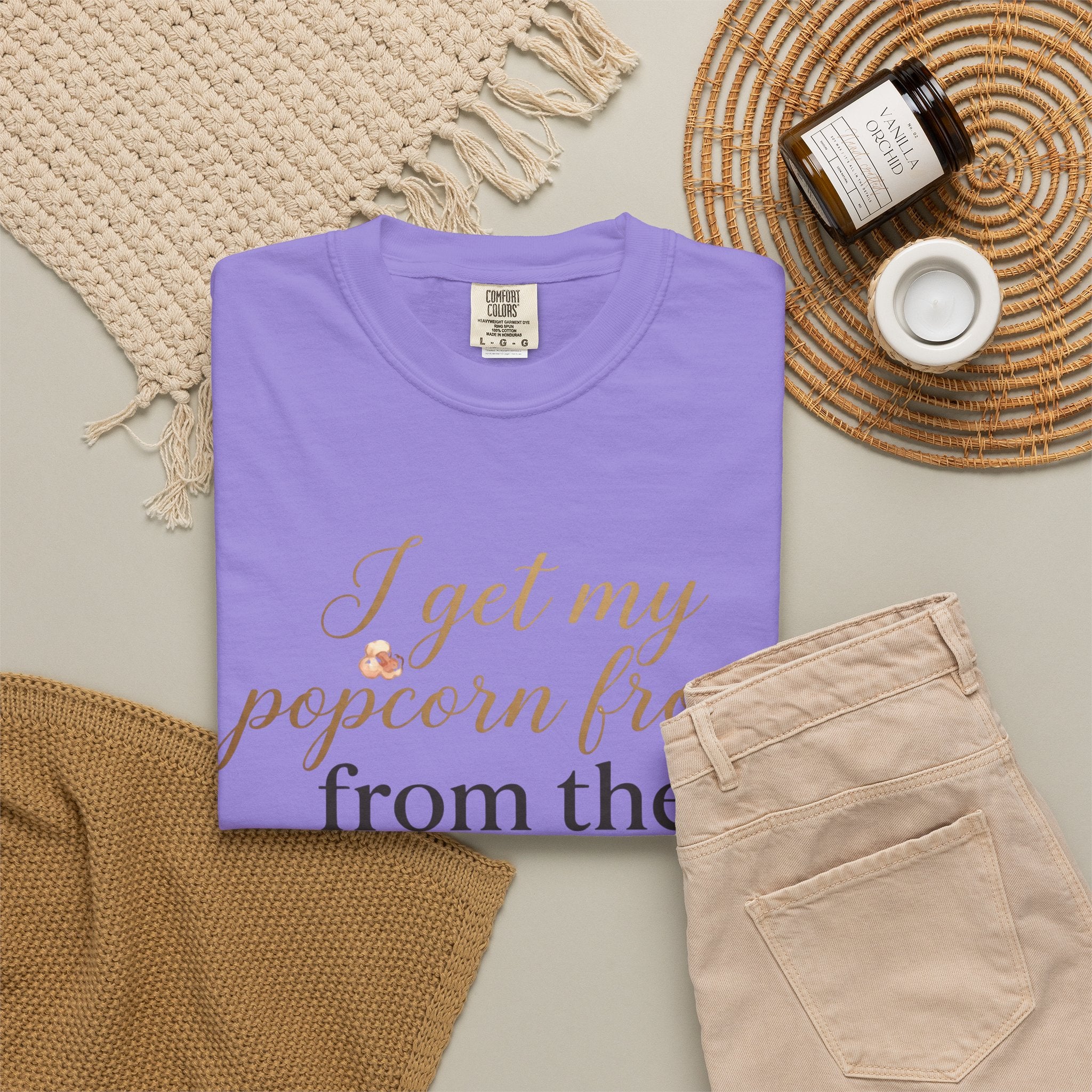 T-Shirt — “I Get My Popcorn From The Apricot Tree” Script Graphic Tee | Hymns | LDS |