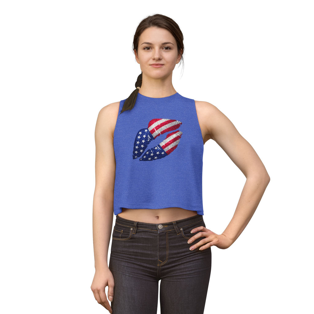 Patriotic Kiss Crop Top — American Flag Lips Tank for 4th of July