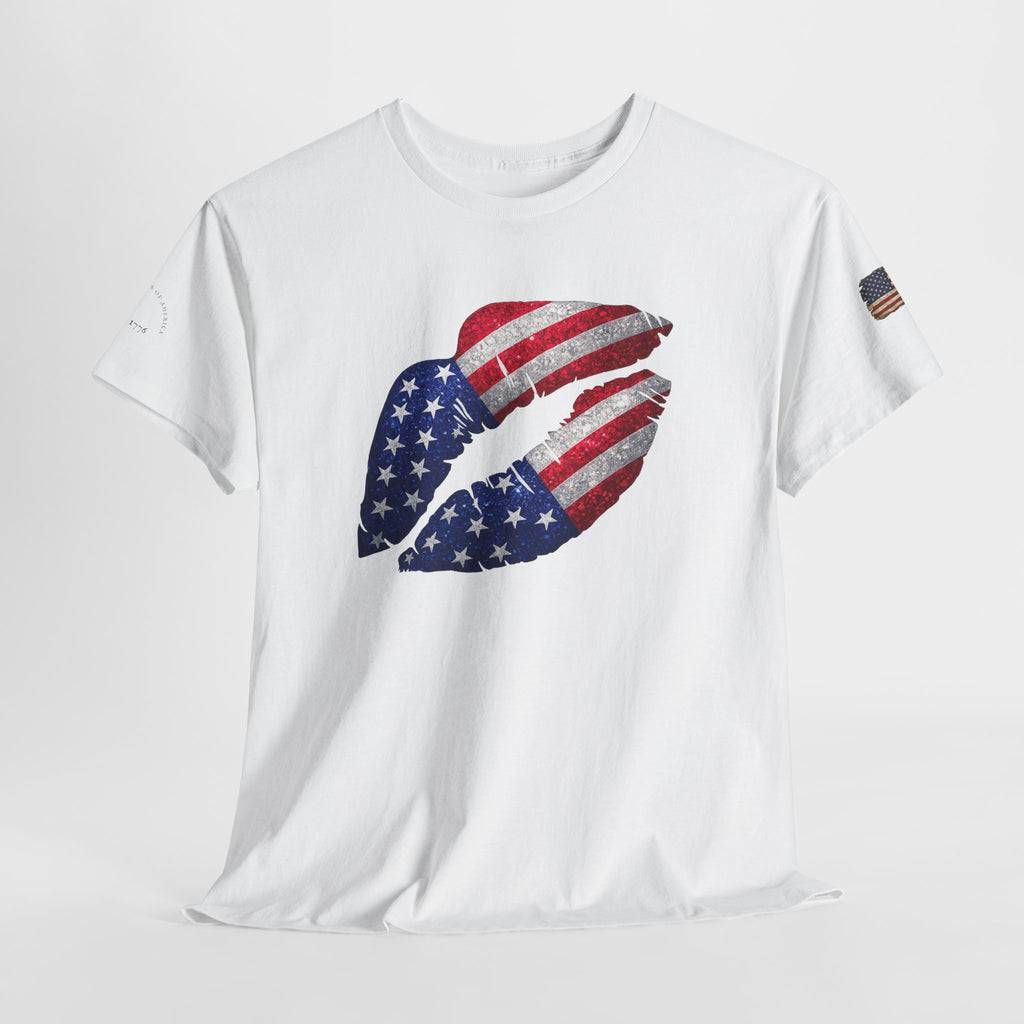 American Flag Kiss T‑Shirt – Patriotic USA Lip Print Tee for 4th of July