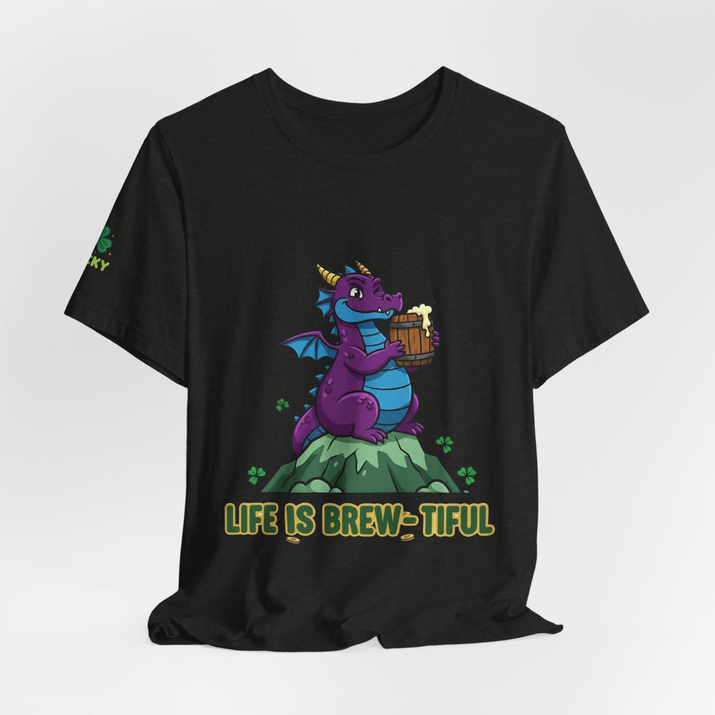 Purple Dragon Holding Beer Tee | Life Is Brew-tiful St. Patrick's Shirt