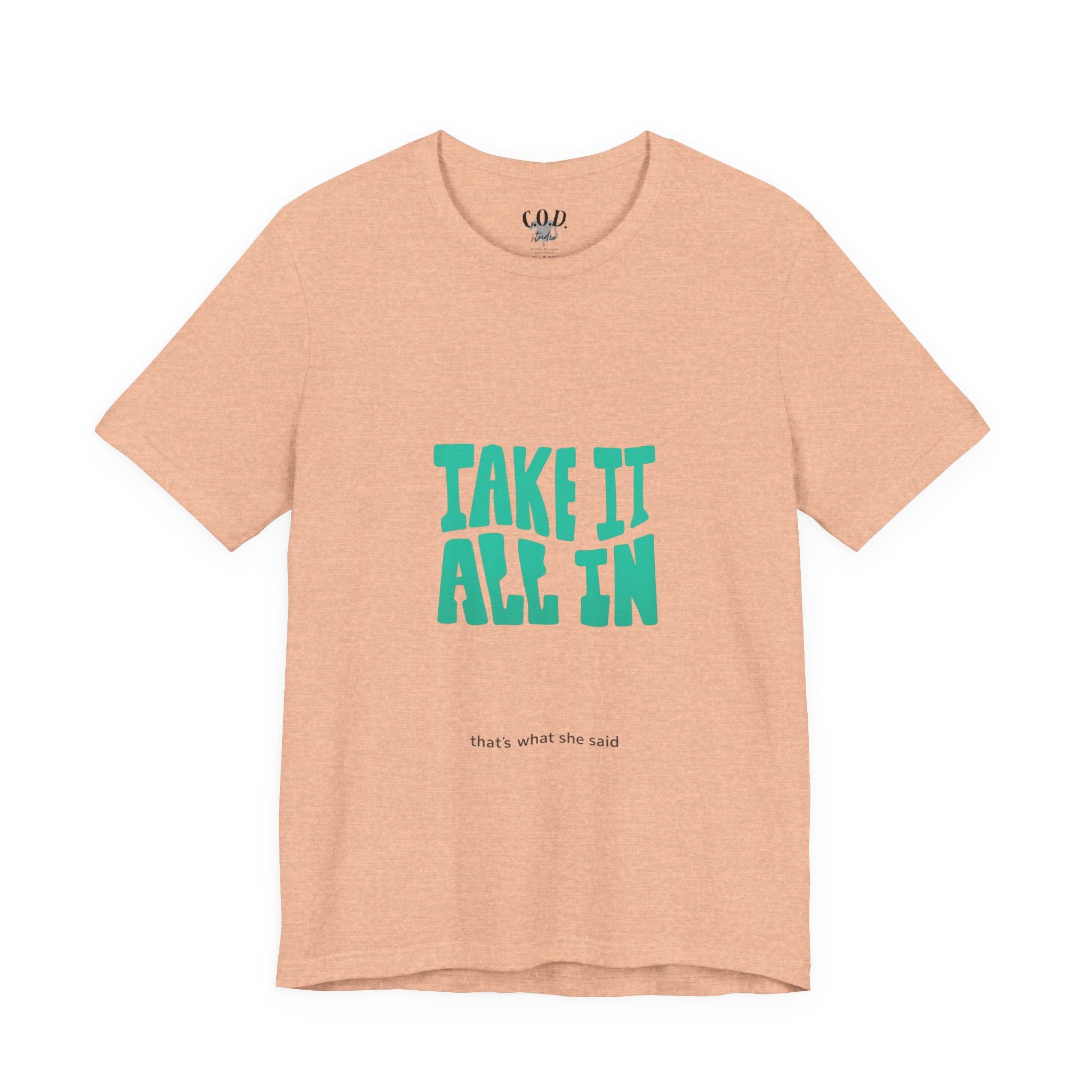 Take It All In tee | Motivational text graphic, minimalist green typography