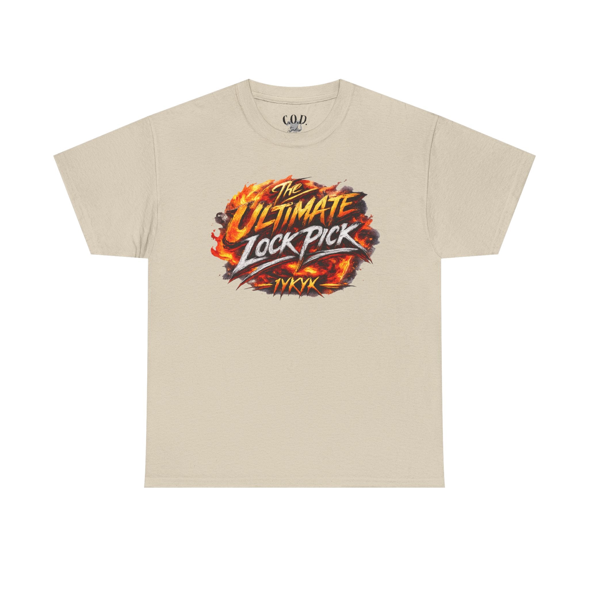 T-Shirt — "Ultimate Lock Pick" Fiery Logo Graphic Tee