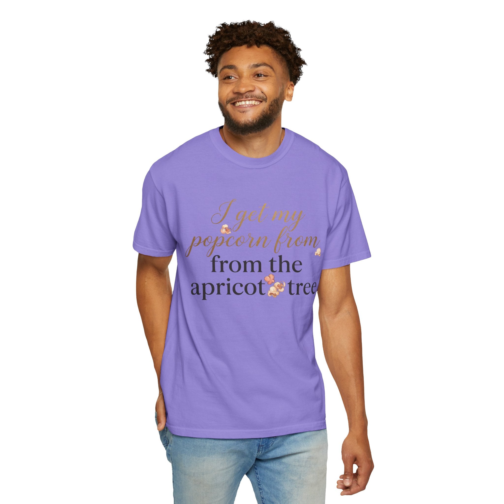 T-Shirt — “I Get My Popcorn From The Apricot Tree” Script Graphic Tee | Hymns | LDS |