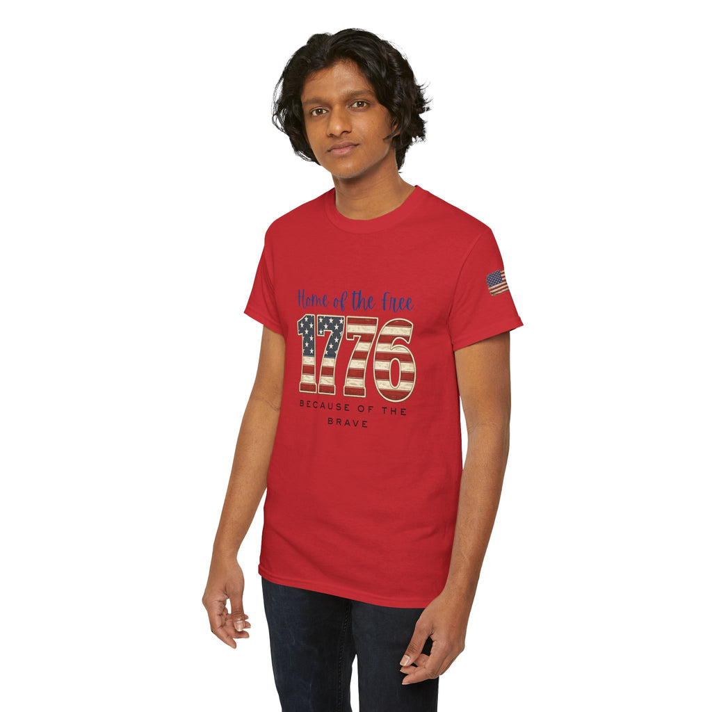 1776 American Flag Tee — "Home of the Free, Because of the Brave" Patriotic T-Shirt