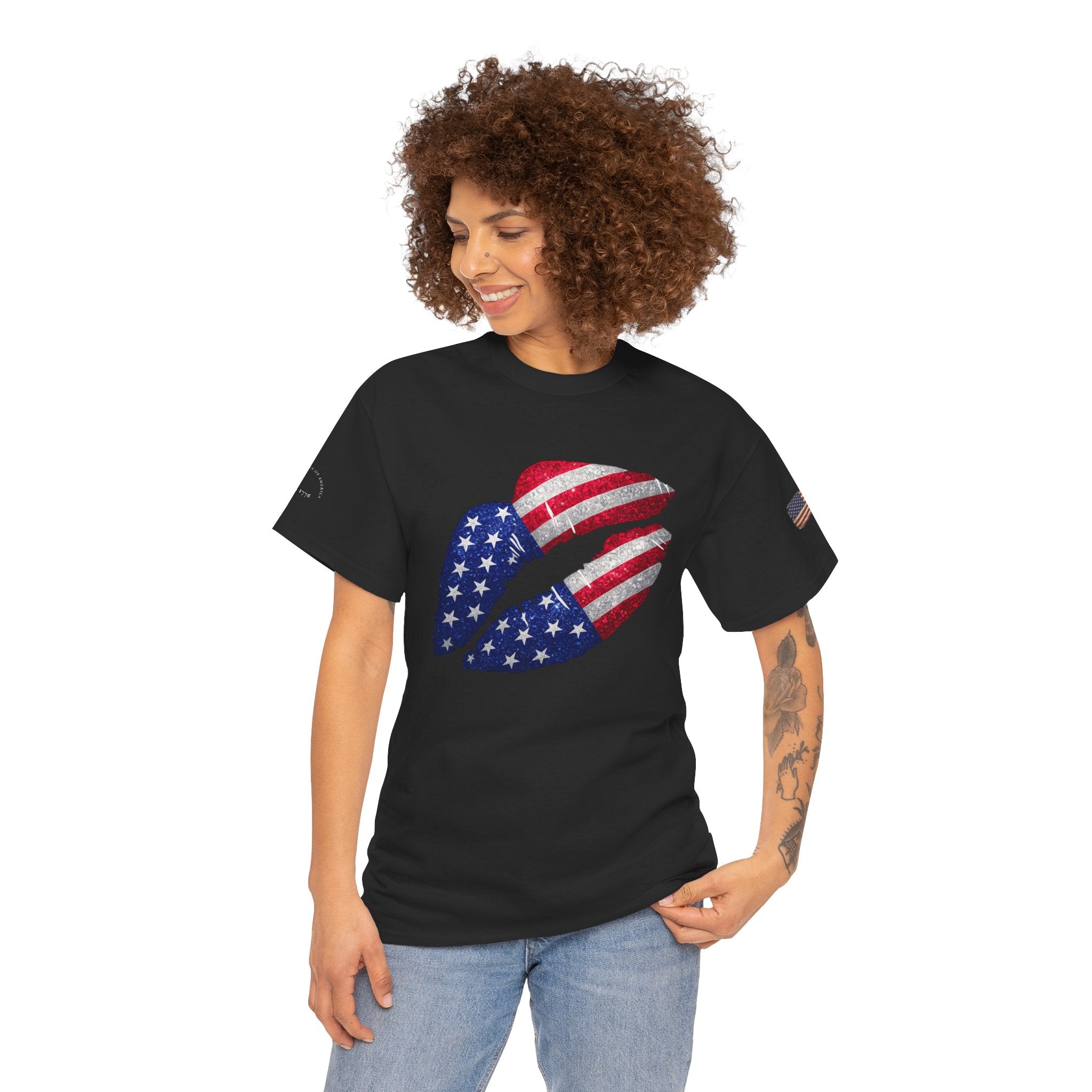 American Flag Kiss T‑Shirt – Patriotic USA Lip Print Tee for 4th of July