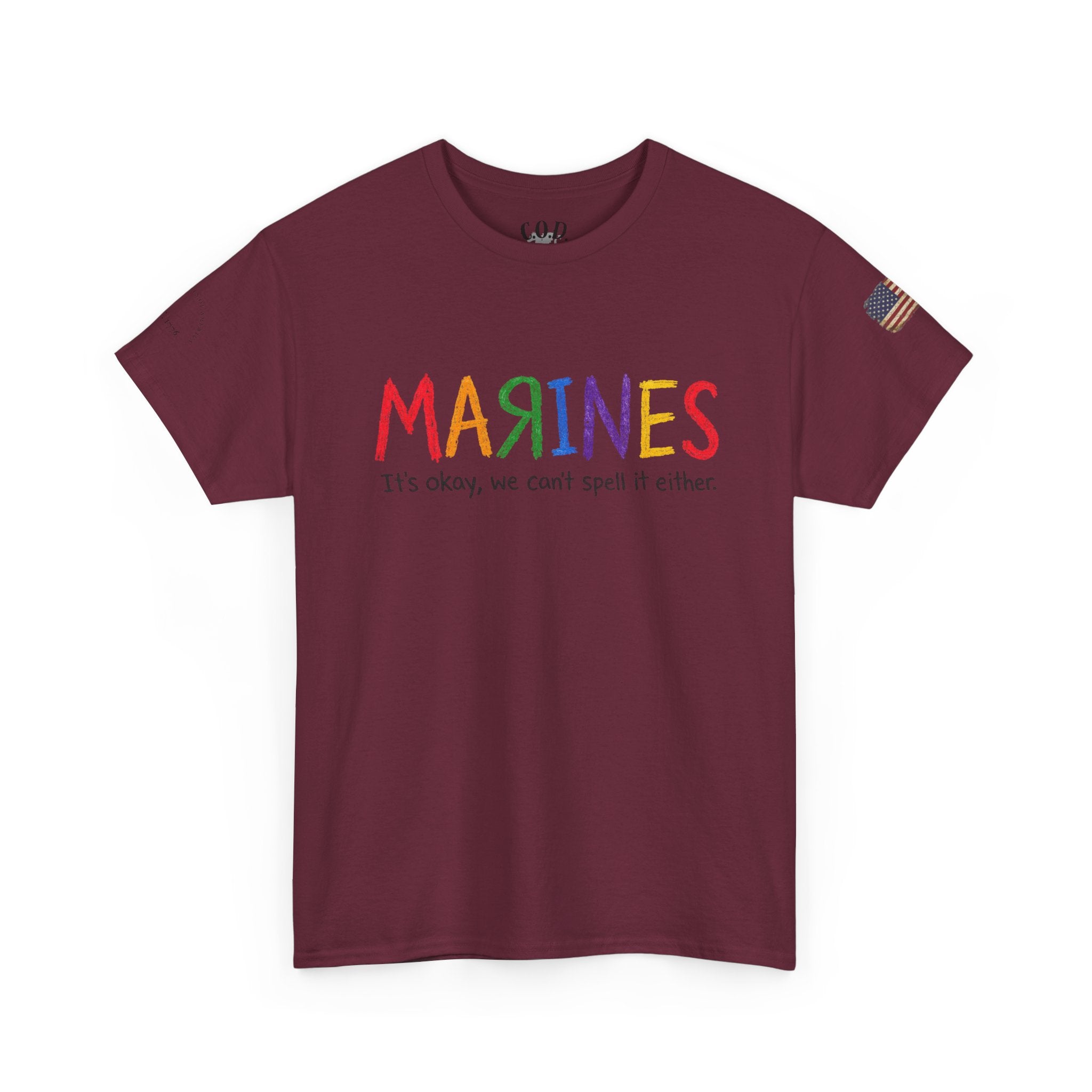Marines Crayon Tee — “It’s okay, we can’t spell it either” Military Humor T-Shirt