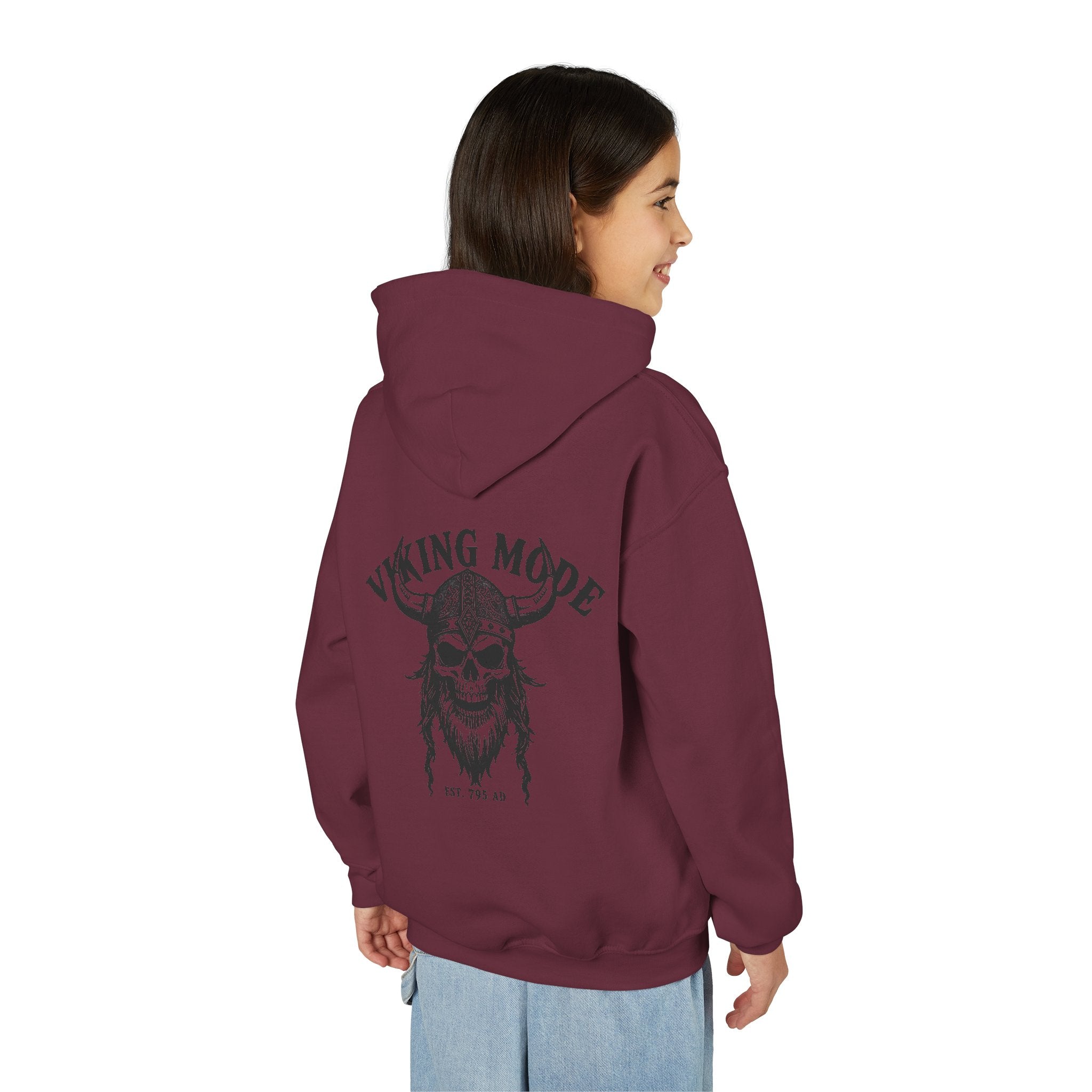 Viking Mode Skull with Horned Helmet Hoodie | Youth Hoodie