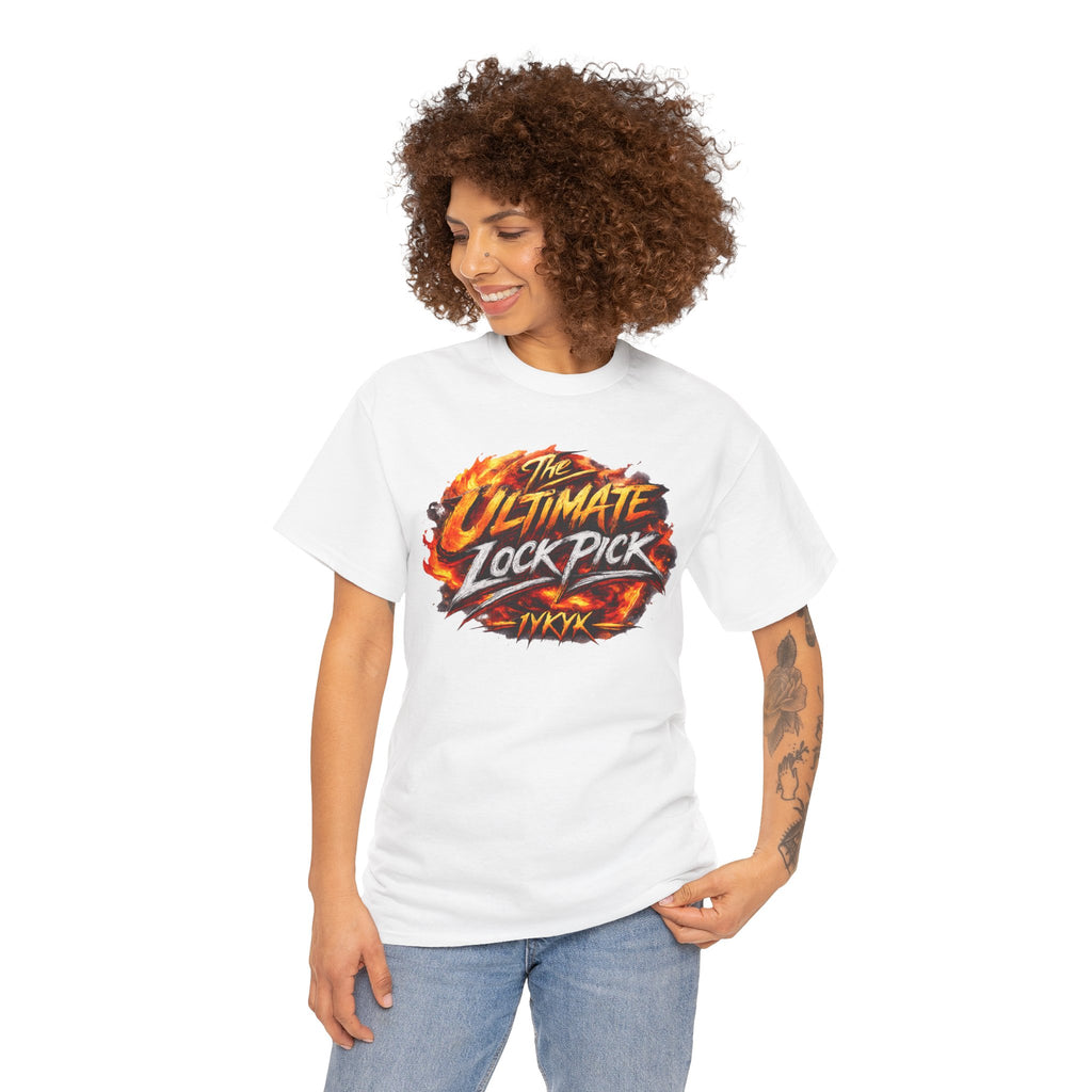 T-Shirt — "Ultimate Lock Pick" Fiery Logo Graphic Tee