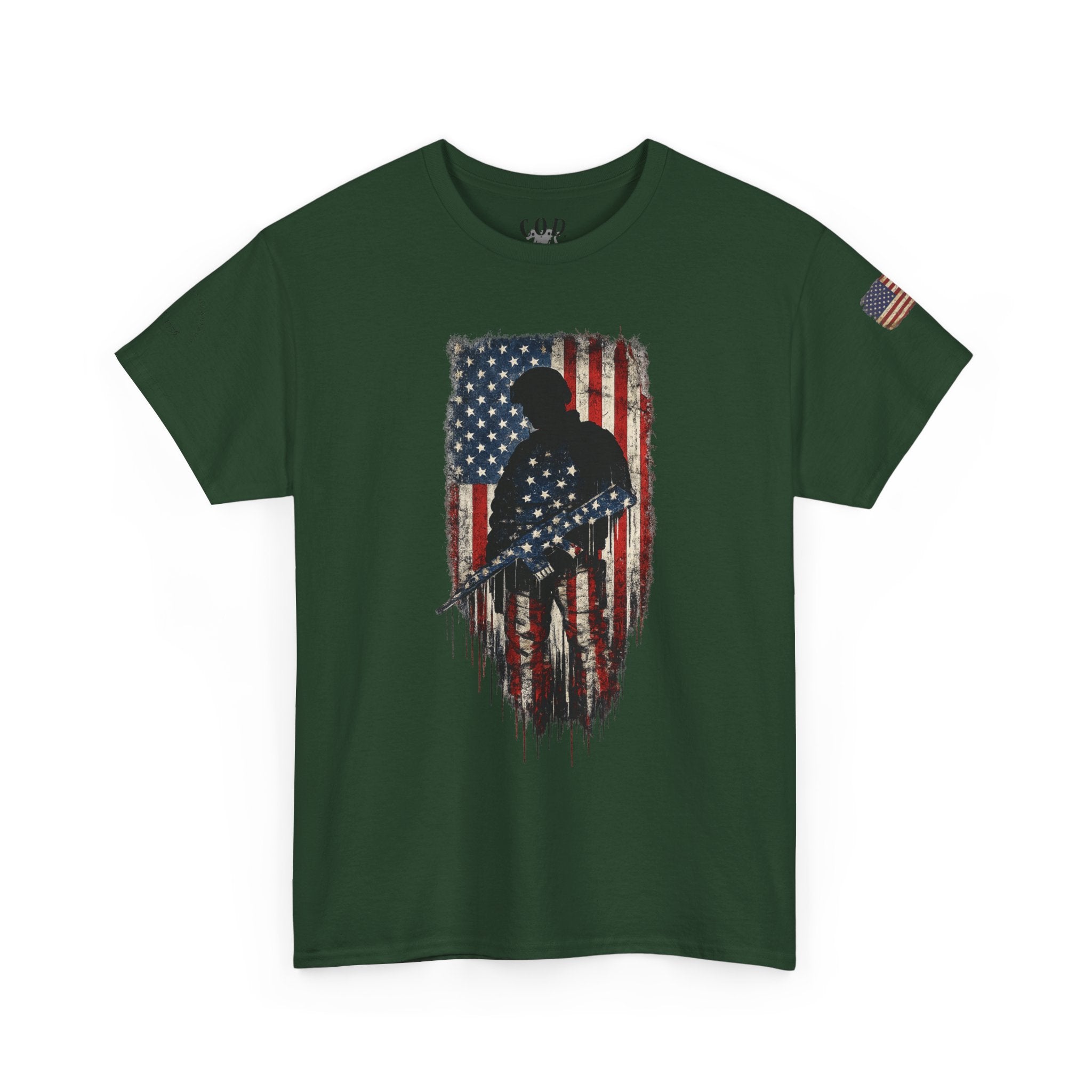 Patriotic Soldier Silhouette Tee — American Flag Military Veteran T-Shirt