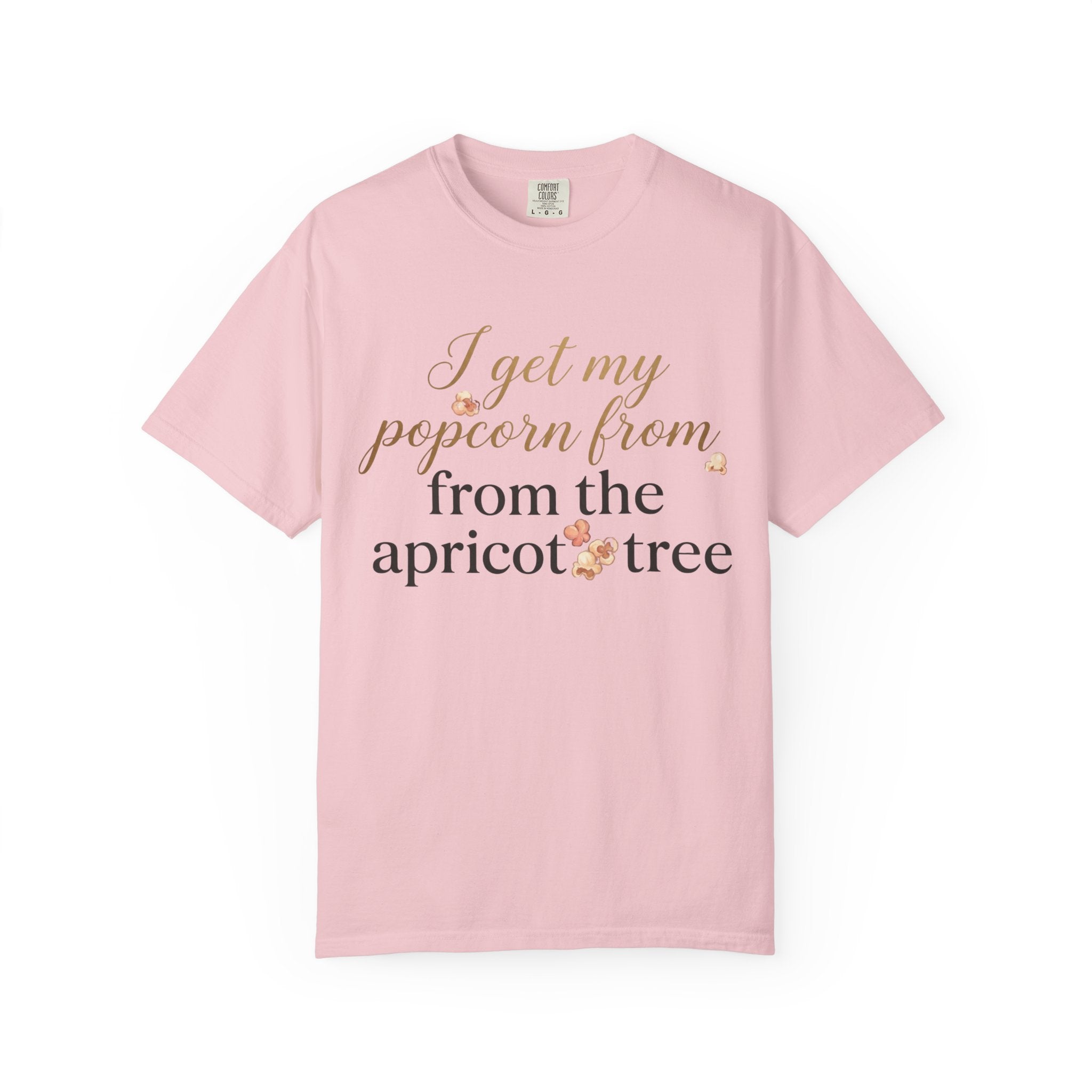 T-Shirt — “I Get My Popcorn From The Apricot Tree” Script Graphic Tee | Hymns | LDS |