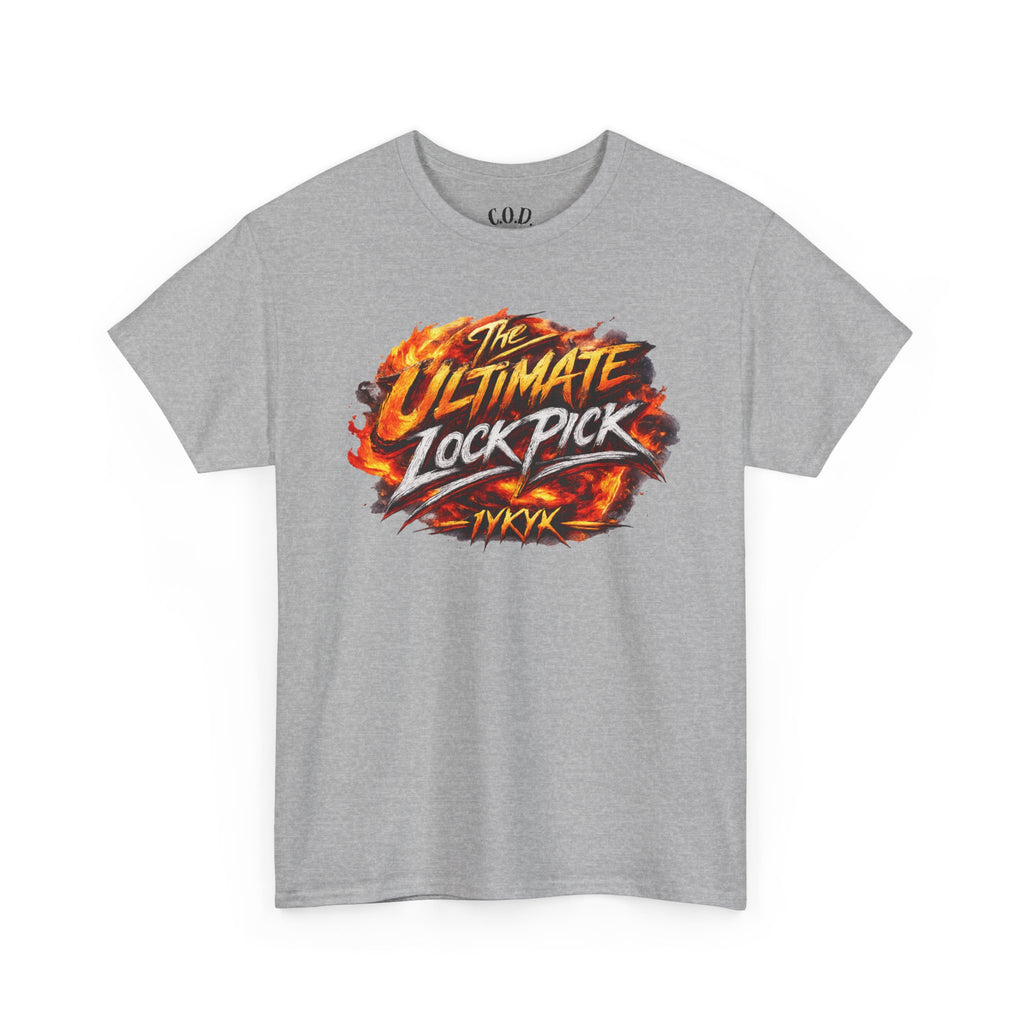 T-Shirt — "Ultimate Lock Pick" Fiery Logo Graphic Tee
