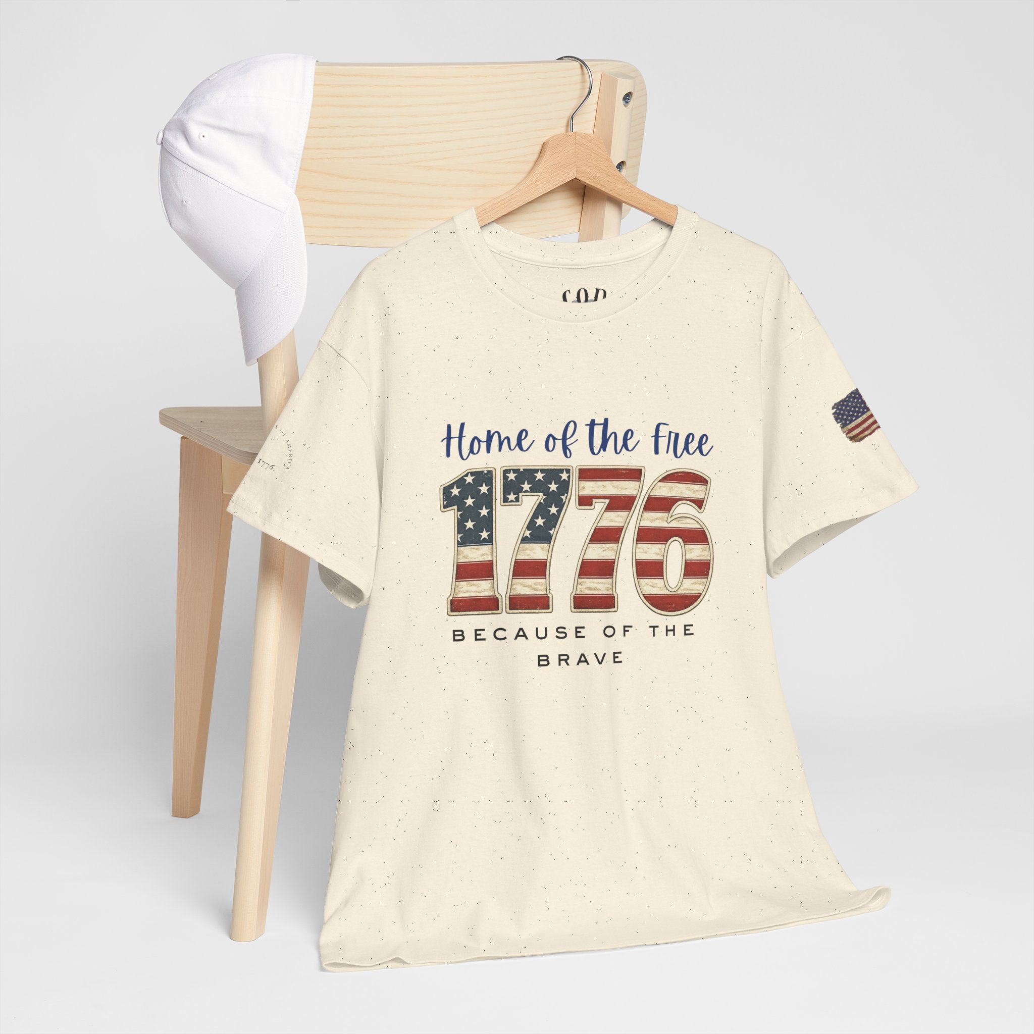 1776 American Flag Tee — "Home of the Free, Because of the Brave" Patriotic T-Shirt