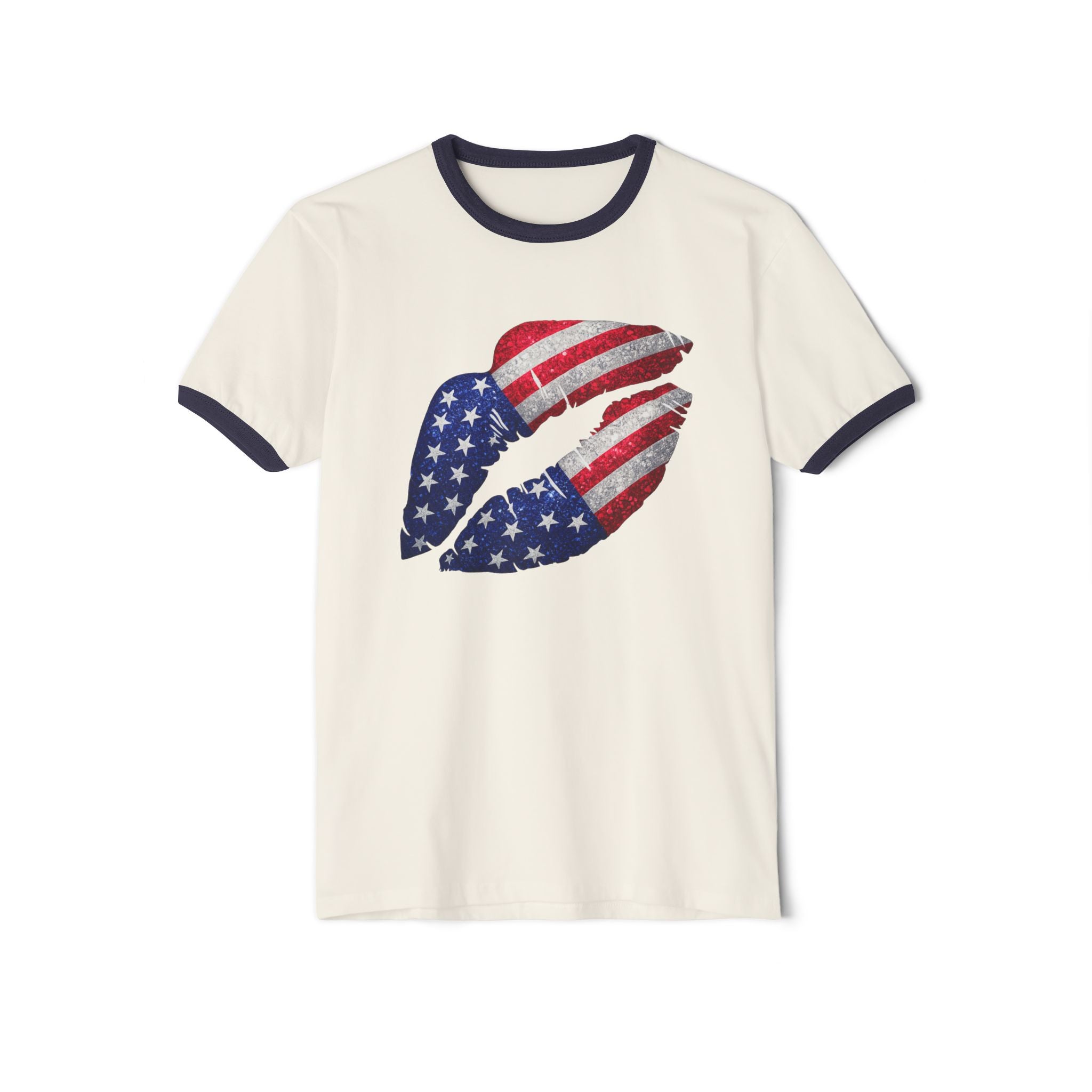 American Flag Kiss Ringer T-Shirt