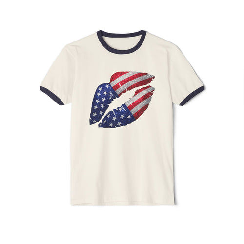 American Flag Kiss Ringer T-Shirt