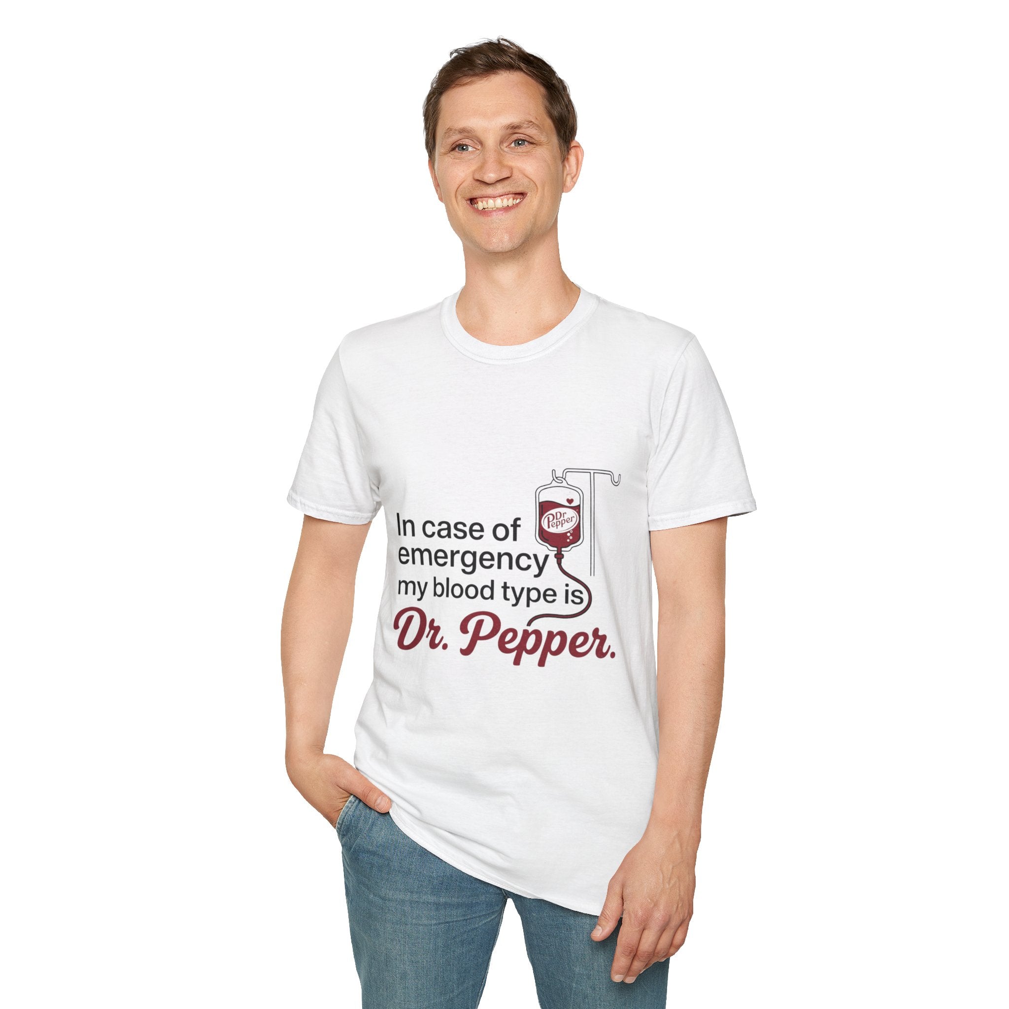 Dr Pepper T-Shirt — "In Case of Emergency My Blood Type Is Dr. Pepper" Funny Soda Tee