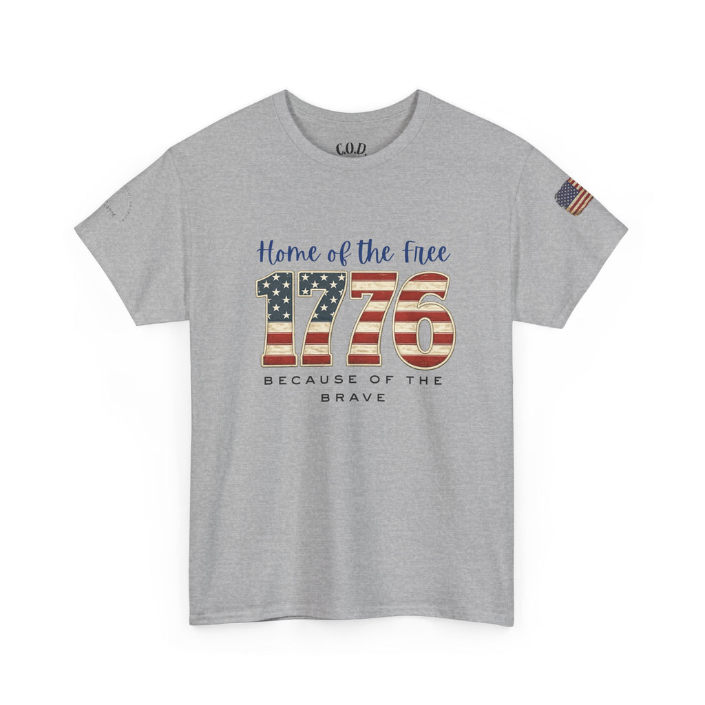 1776 American Flag Tee — "Home of the Free, Because of the Brave" Patriotic T-Shirt