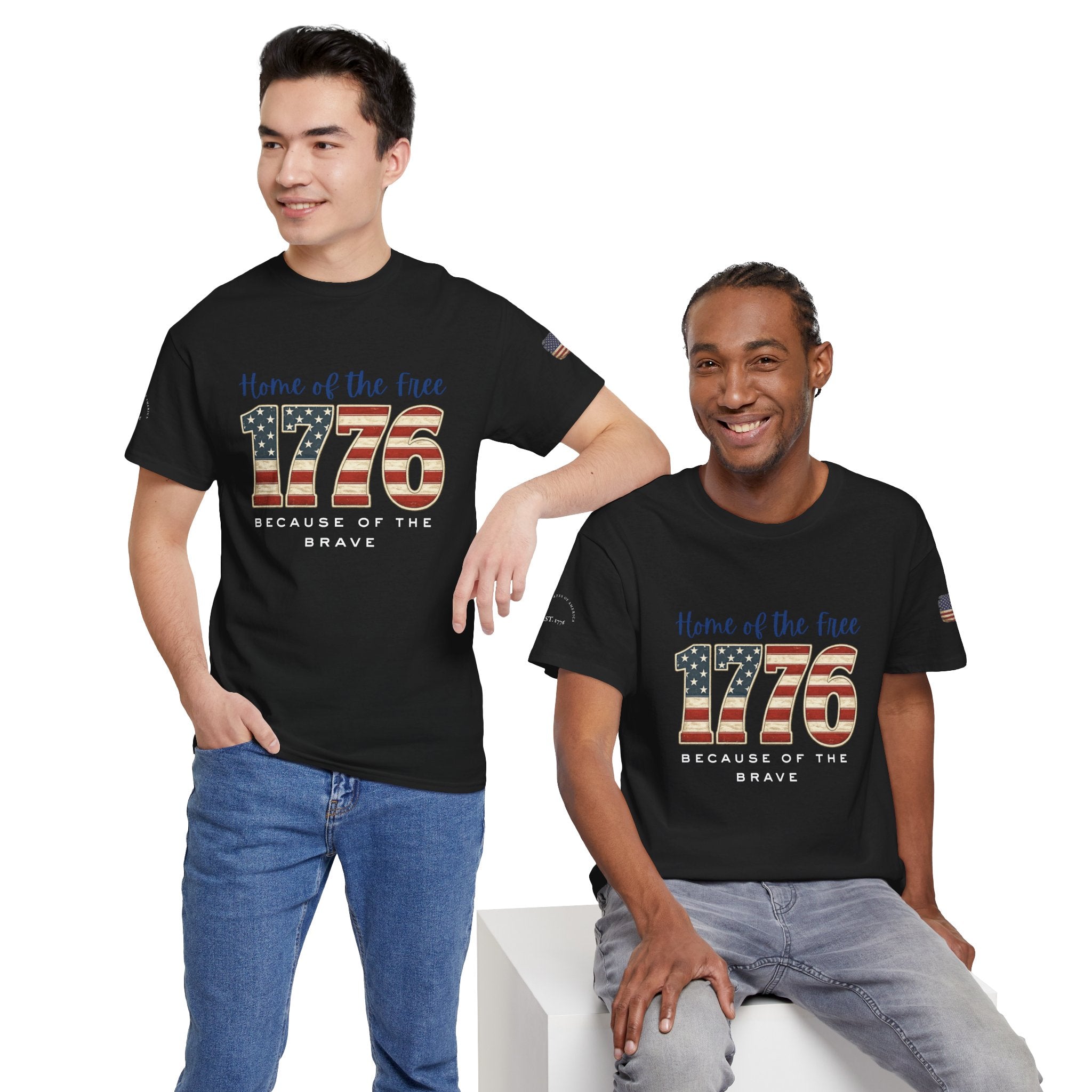 1776 American Flag Tee — "Home of the Free, Because of the Brave" Patriotic T-Shirt