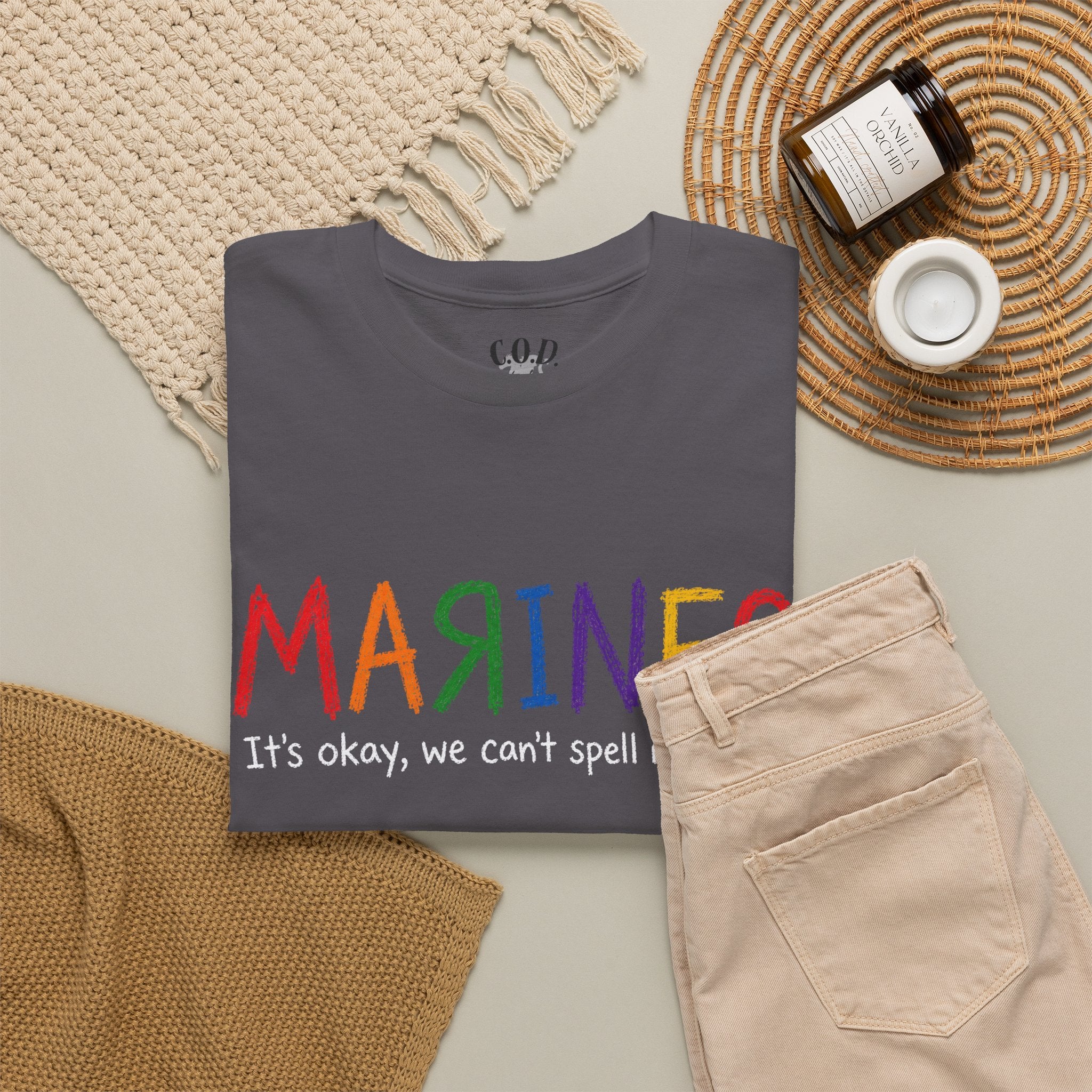Marines Crayon Tee — “It’s okay, we can’t spell it either” Military Humor T-Shirt