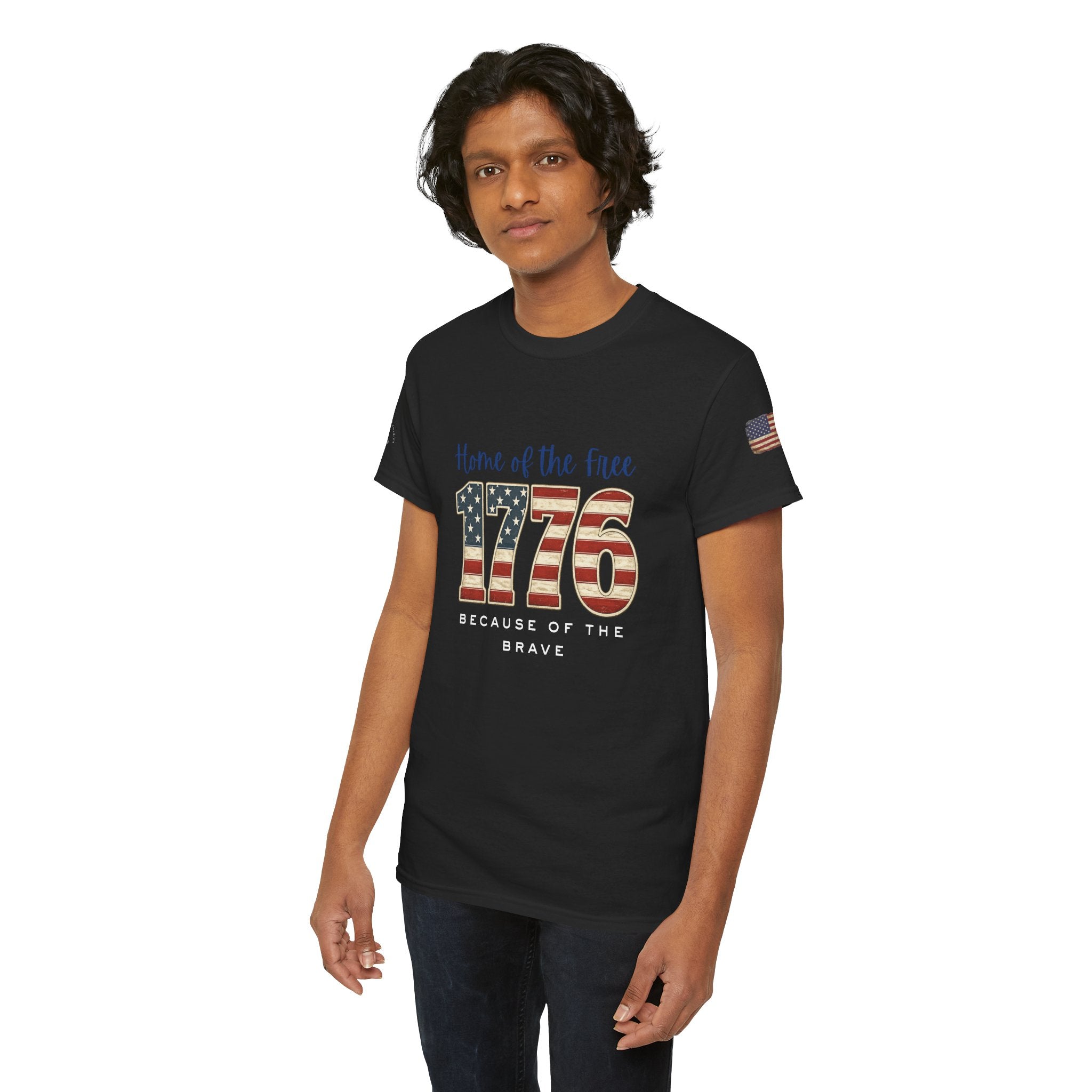 1776 American Flag Tee — "Home of the Free, Because of the Brave" Patriotic T-Shirt