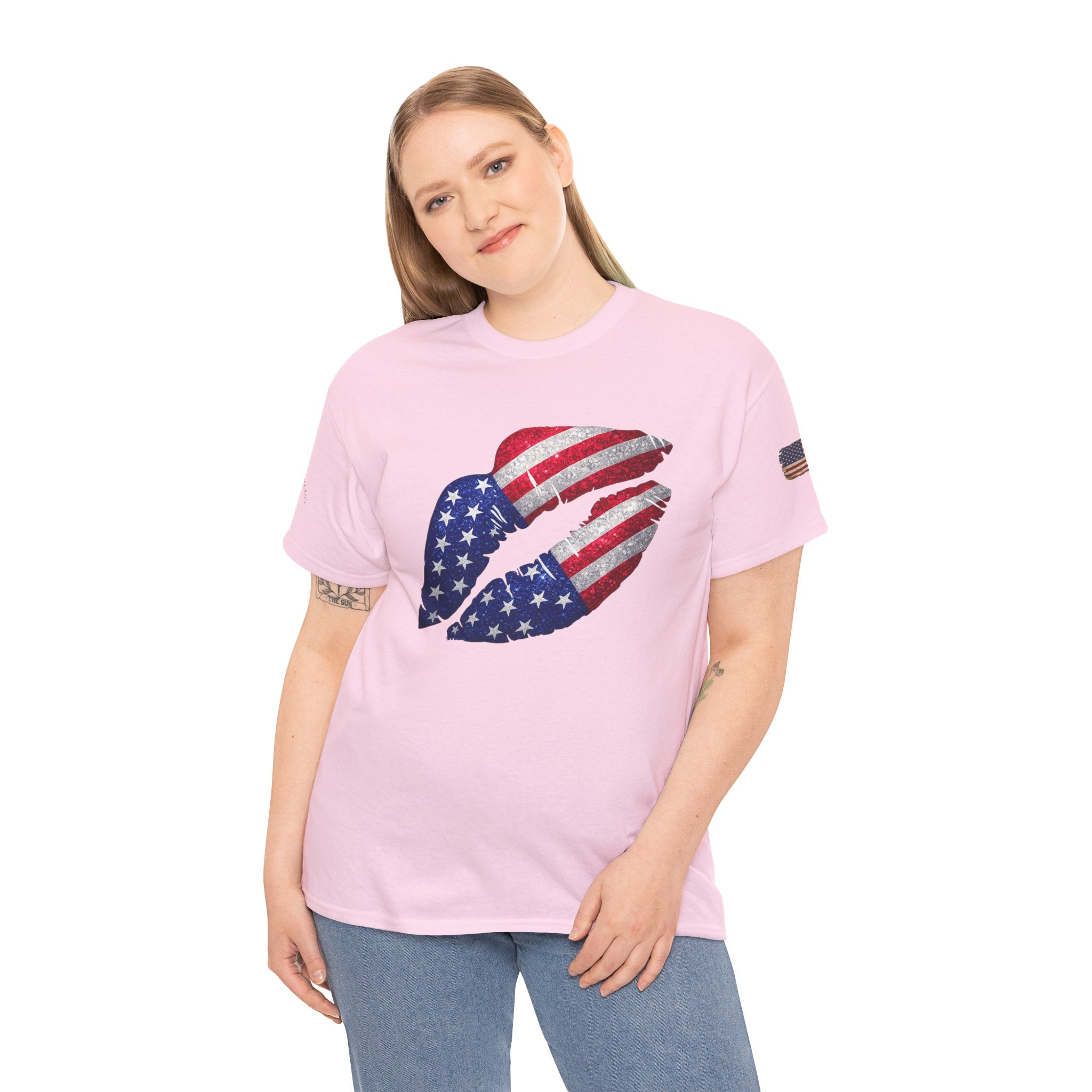 American Flag Kiss T‑Shirt – Patriotic USA Lip Print Tee for 4th of July