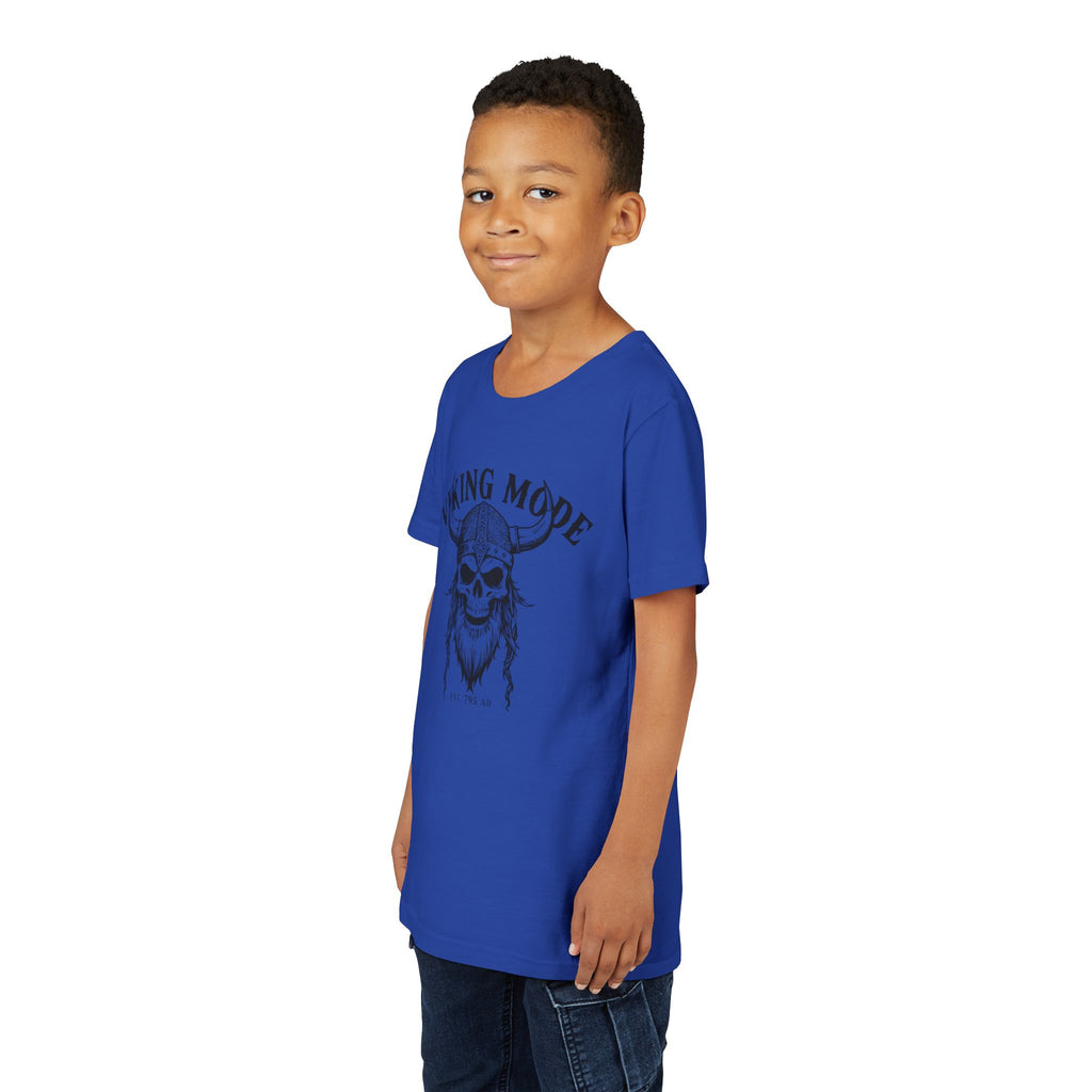Viking Mode Youth T‑Shirt — Skull Horned Helmet Graphic Tee for Kids