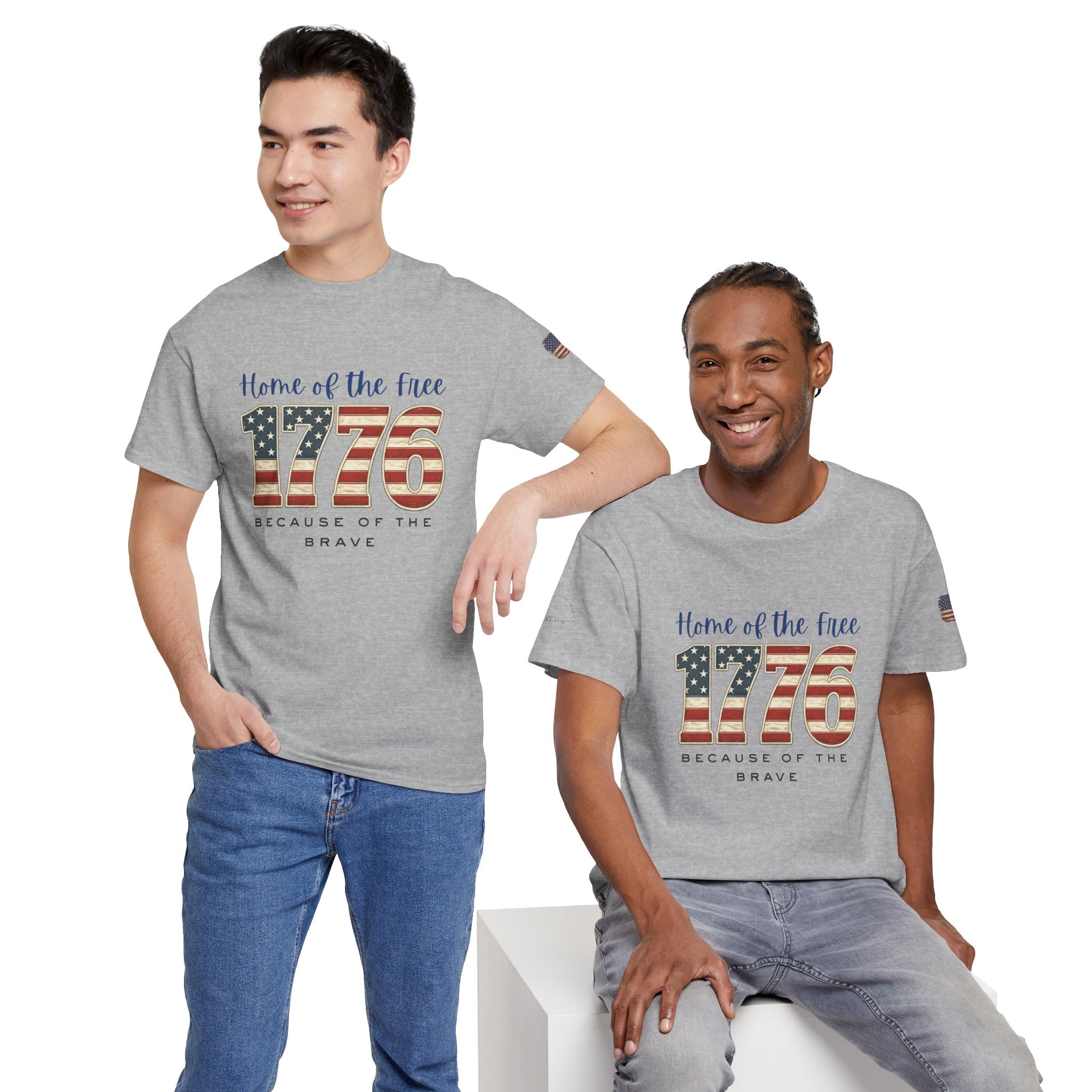 1776 American Flag Tee — "Home of the Free, Because of the Brave" Patriotic T-Shirt