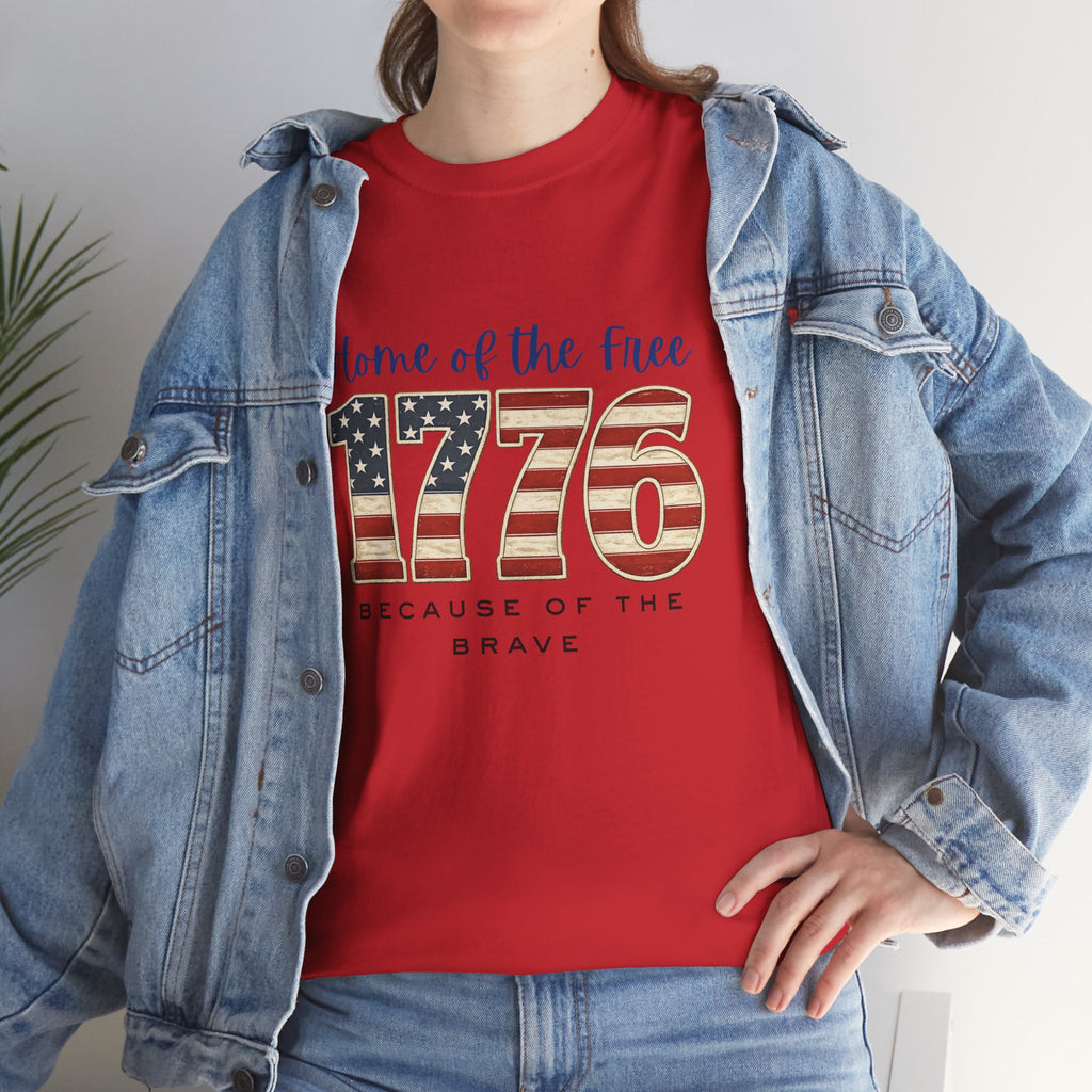 1776 American Flag Tee — "Home of the Free, Because of the Brave" Patriotic T-Shirt