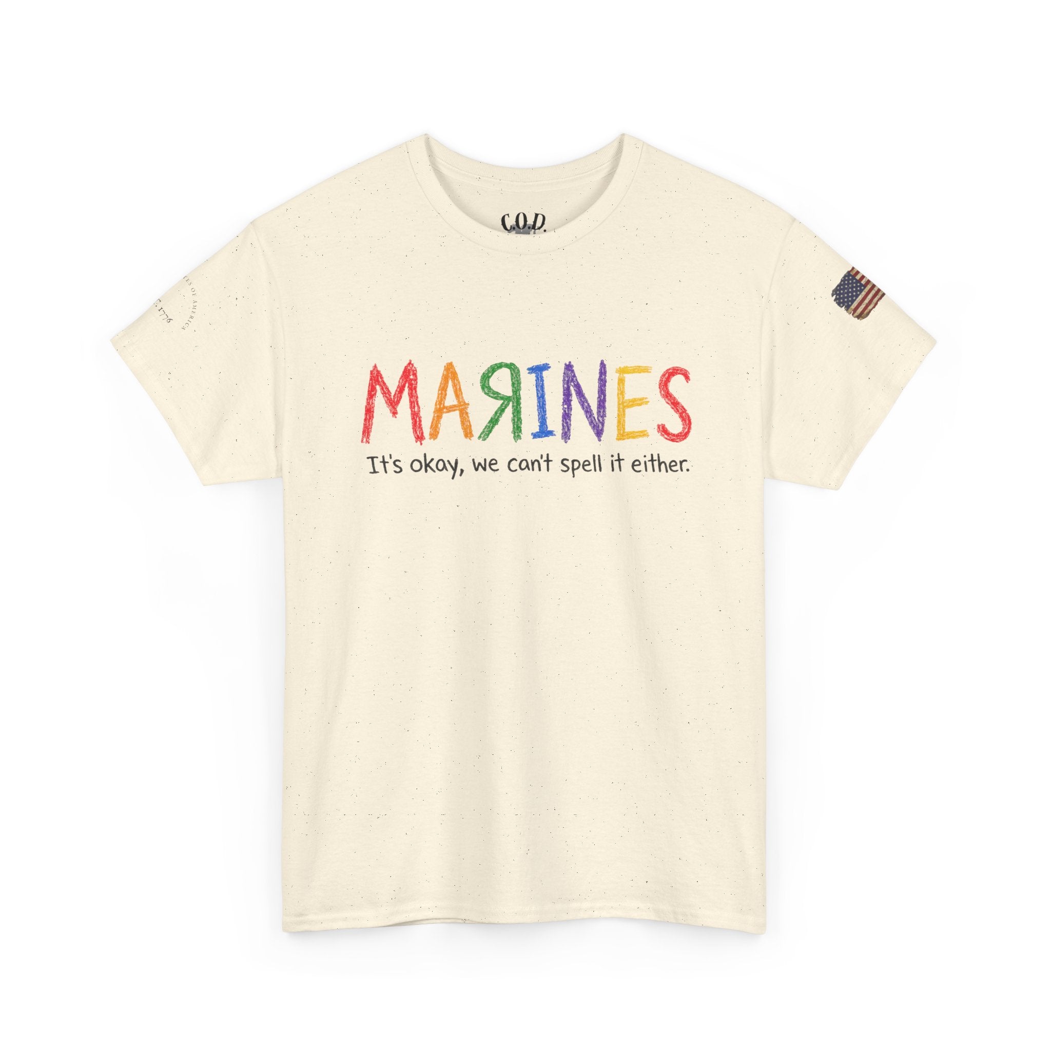Marines Crayon Tee — “It’s okay, we can’t spell it either” Military Humor T-Shirt